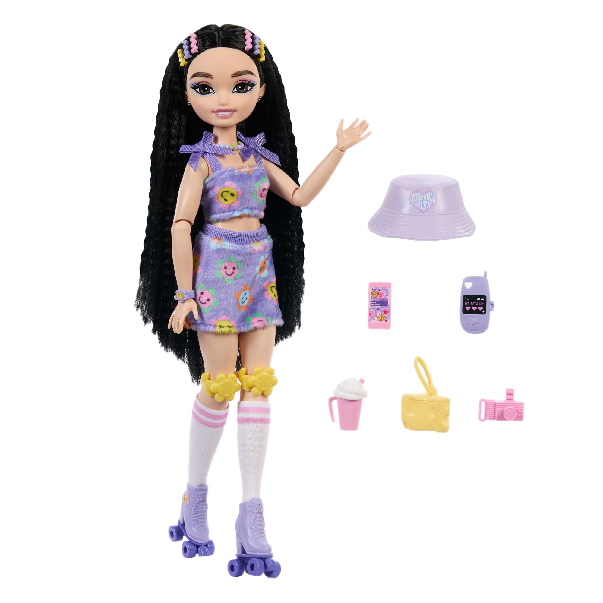 Dream Besties Barbie Renee Roller Skating Fashion Doll With 12 Video & Food Themed Accessories - Image 5