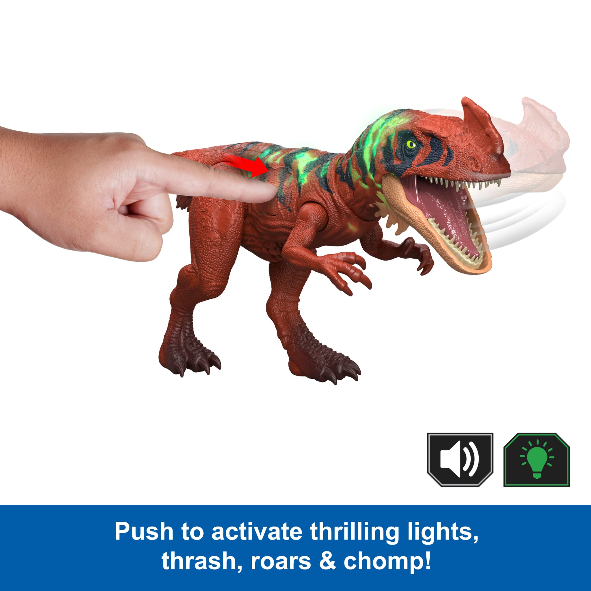Jurassic World Wild Roar Afrovenator Dinosaur Action Figure Toy. Attack & Light & Sound. Scan Code - Image 3