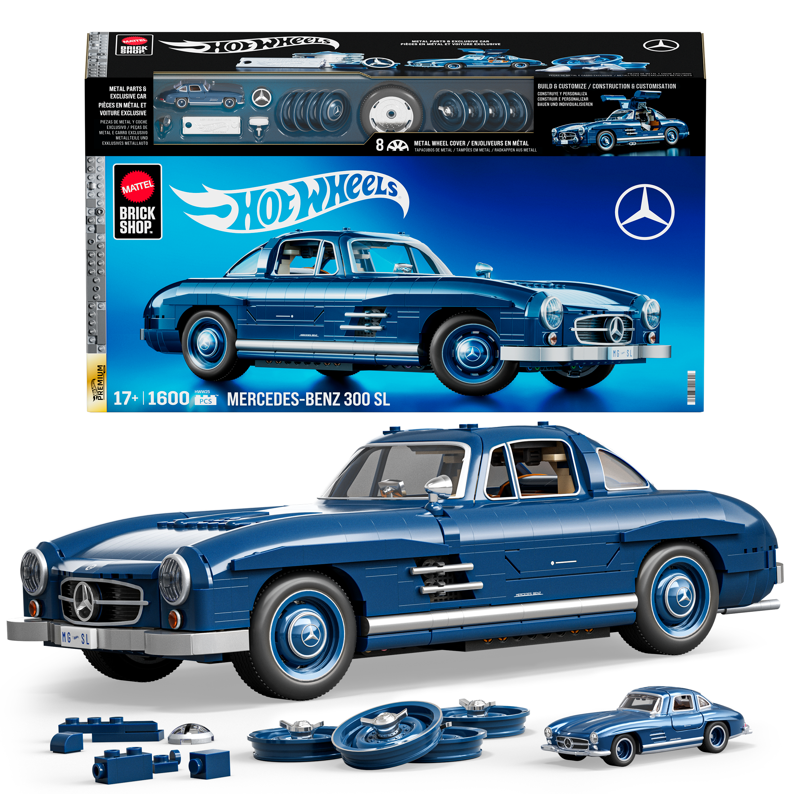 Mattel Brick Shop Hot Wheels Juguete de Construcción Premium Mercedes Benz 300 SL