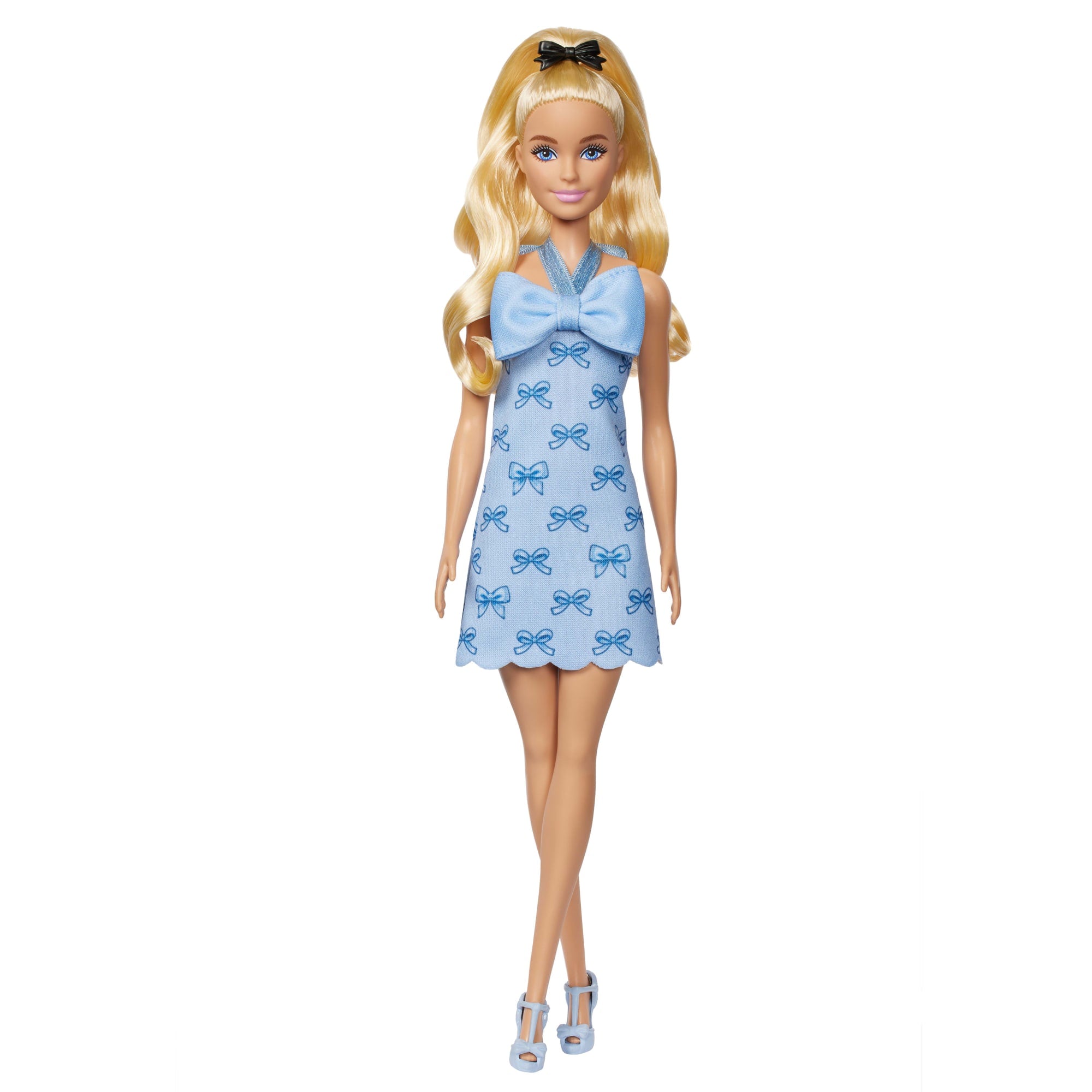 Barbie Fashionistas Doll #237 in Blue Bow Halter Dress. Blonde Ponytail With Bow Accessory - Image 4