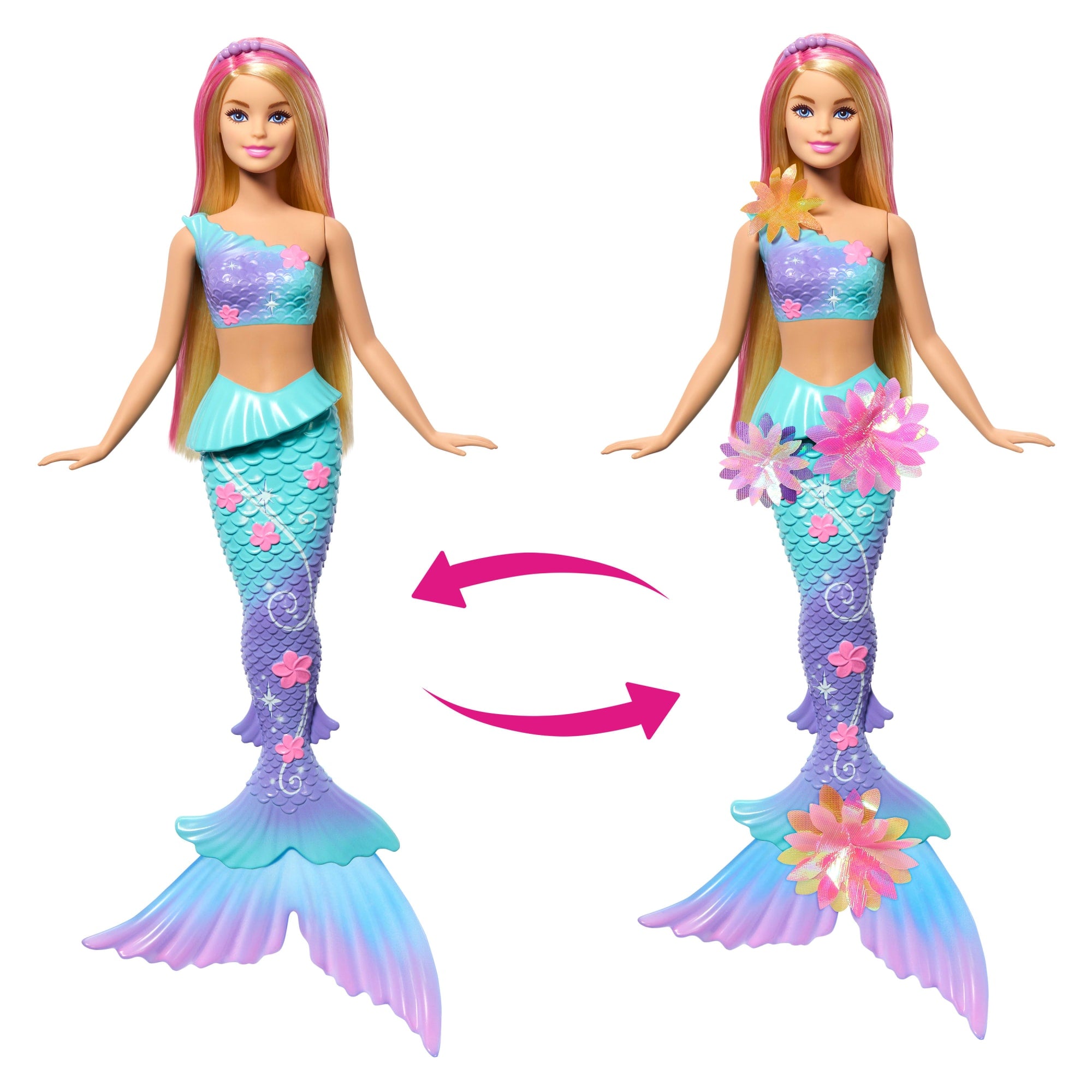 Barbie Flower Magic Mermaid Toy Doll With Surprise Blooming Flowers Feature & Pearl Headband Accessory - Image 4