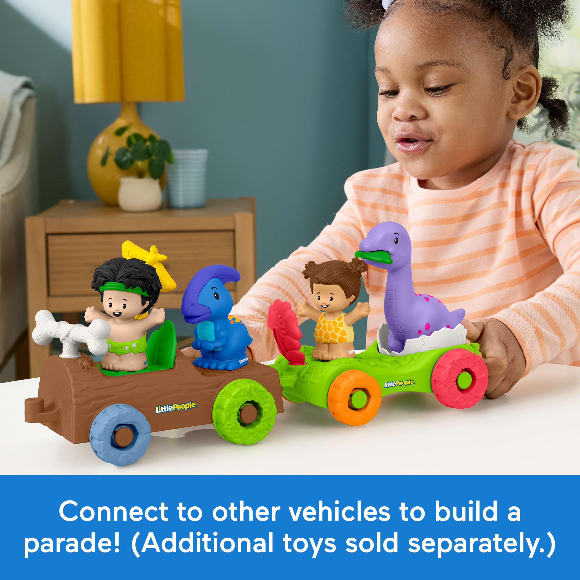 Fisher-Price Little People Dinosaur Parade Log Car & Figure Set Toddler Toy. 3 Pieces - Image 5