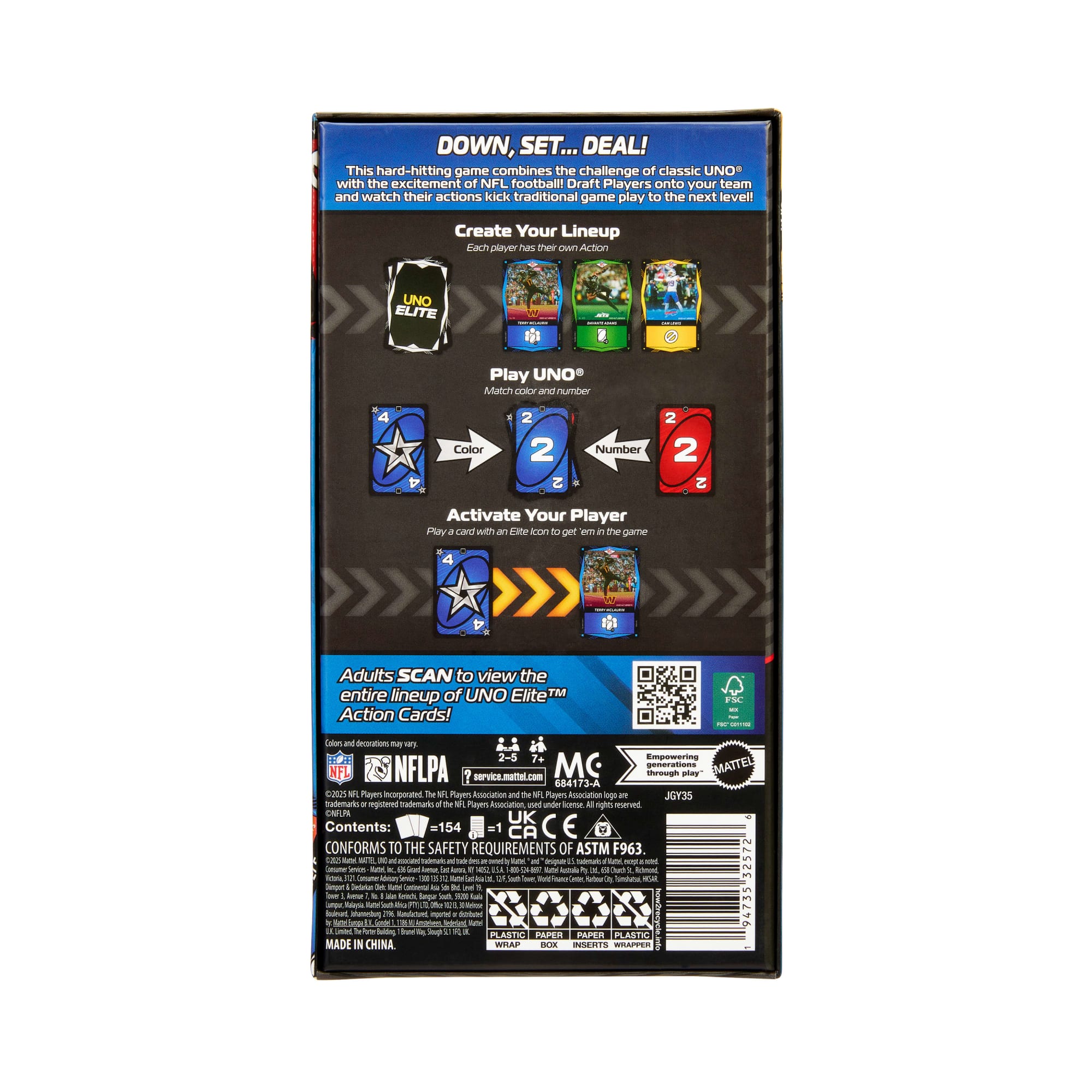 UNO Elite NFL Card Game 2025 Alt Jerseys Edition Starter Pack With 4 Booster Packs & 2 Promo Cards - Image 6