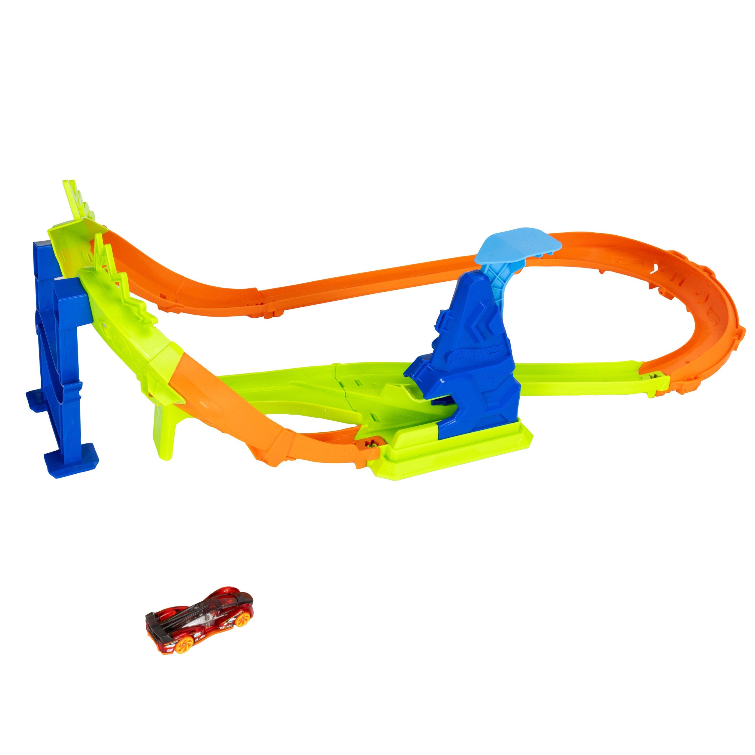 Hot Wheels Stunt Tracks Jump Circuit Speedway With 1:64 Scale Die-Cast Toy Car. 180-Degree Curve - Image 4