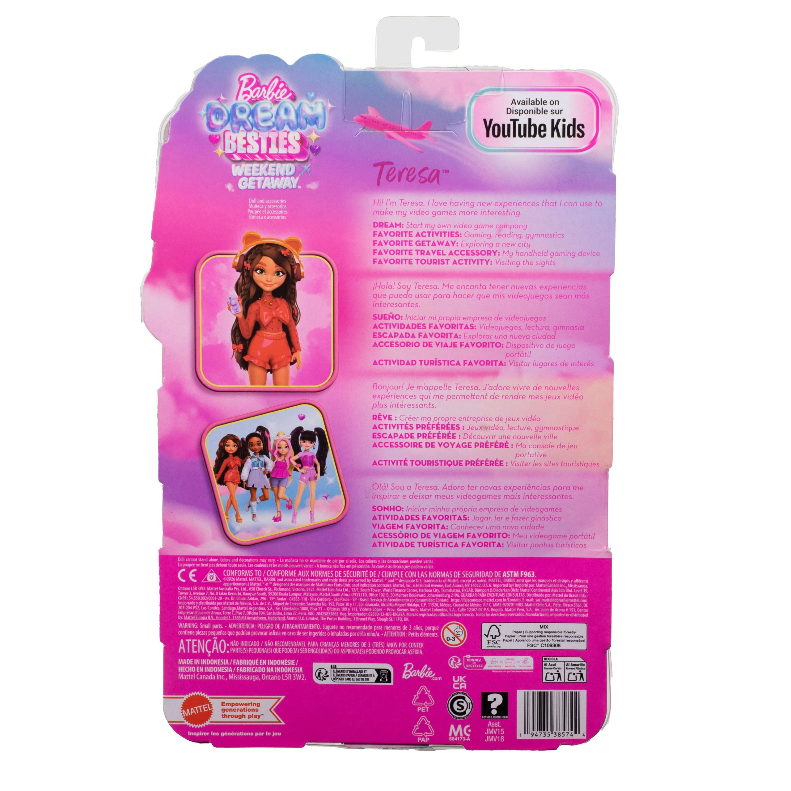 Barbie Dream Besties Weekend Getaway Teresa Fashion Doll With 7 Travel Themed Accessories - Image 6