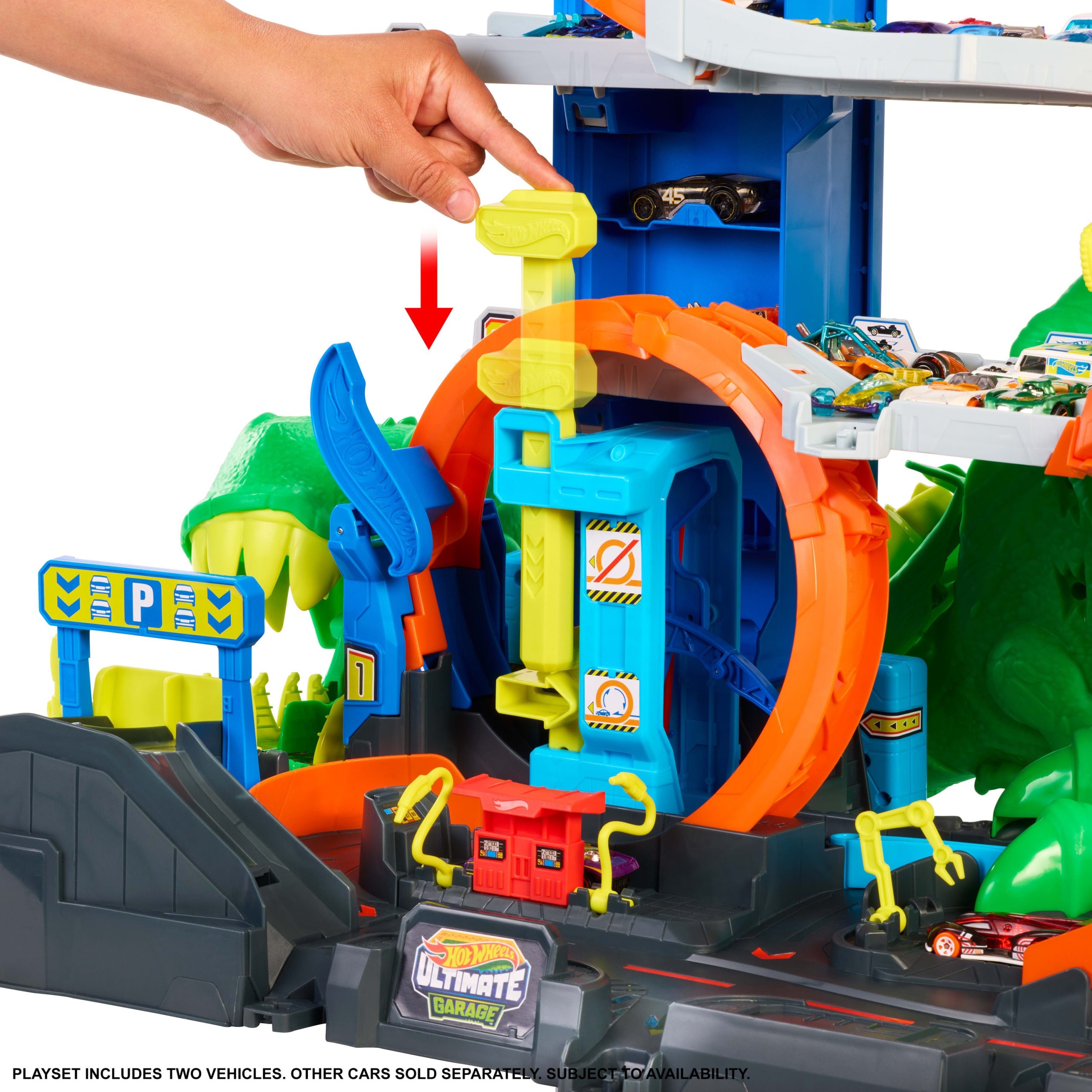 Hot Wheels City Ultimate T-Rex Garage With 2 Toy Cars & Storage For 50+. Race & Stunt. Dino Nemesis - Image 5