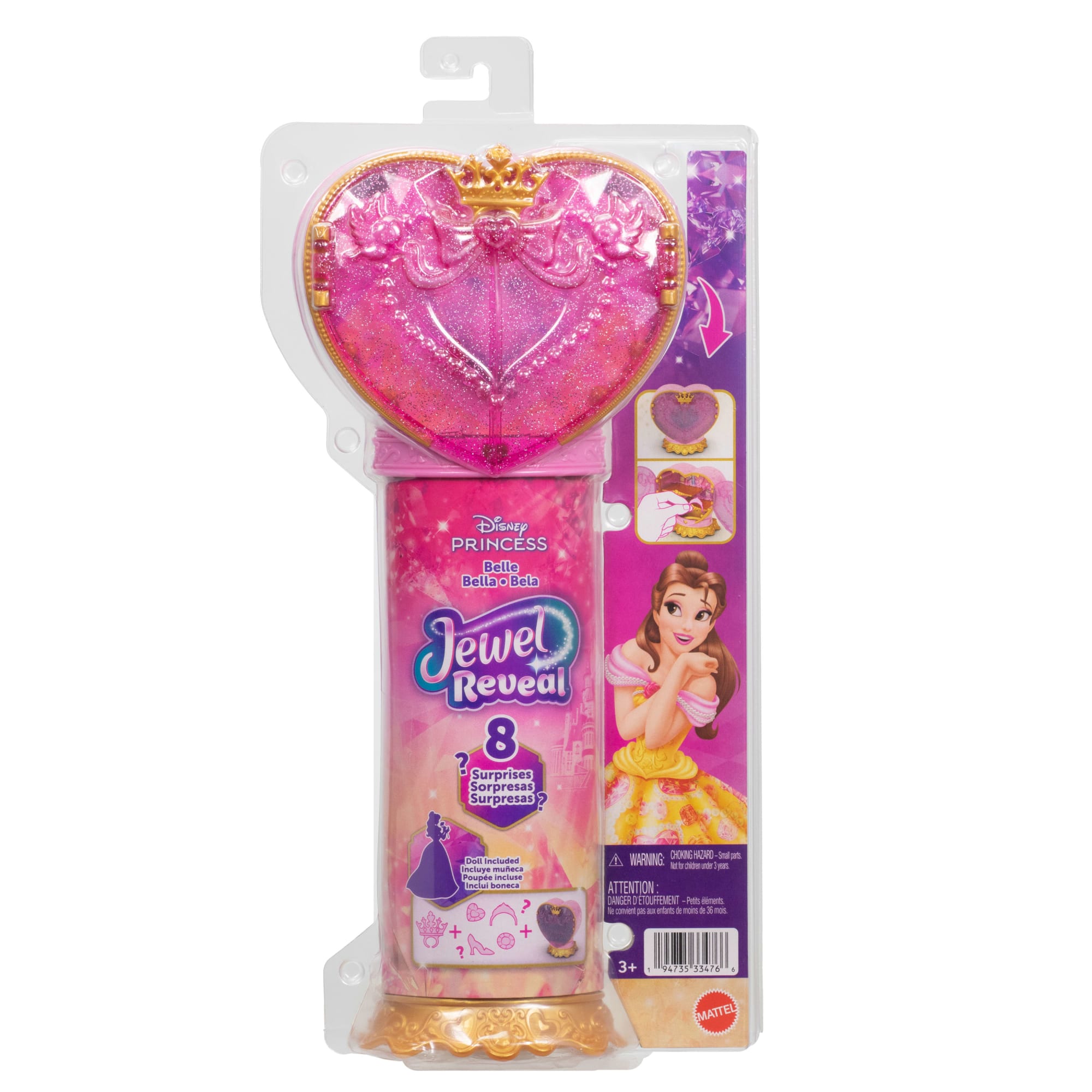Disney Princess Jewel Reveal Belle Fashion Doll W/ 8 Surprises Including Gem Box & Accessories - Image 6