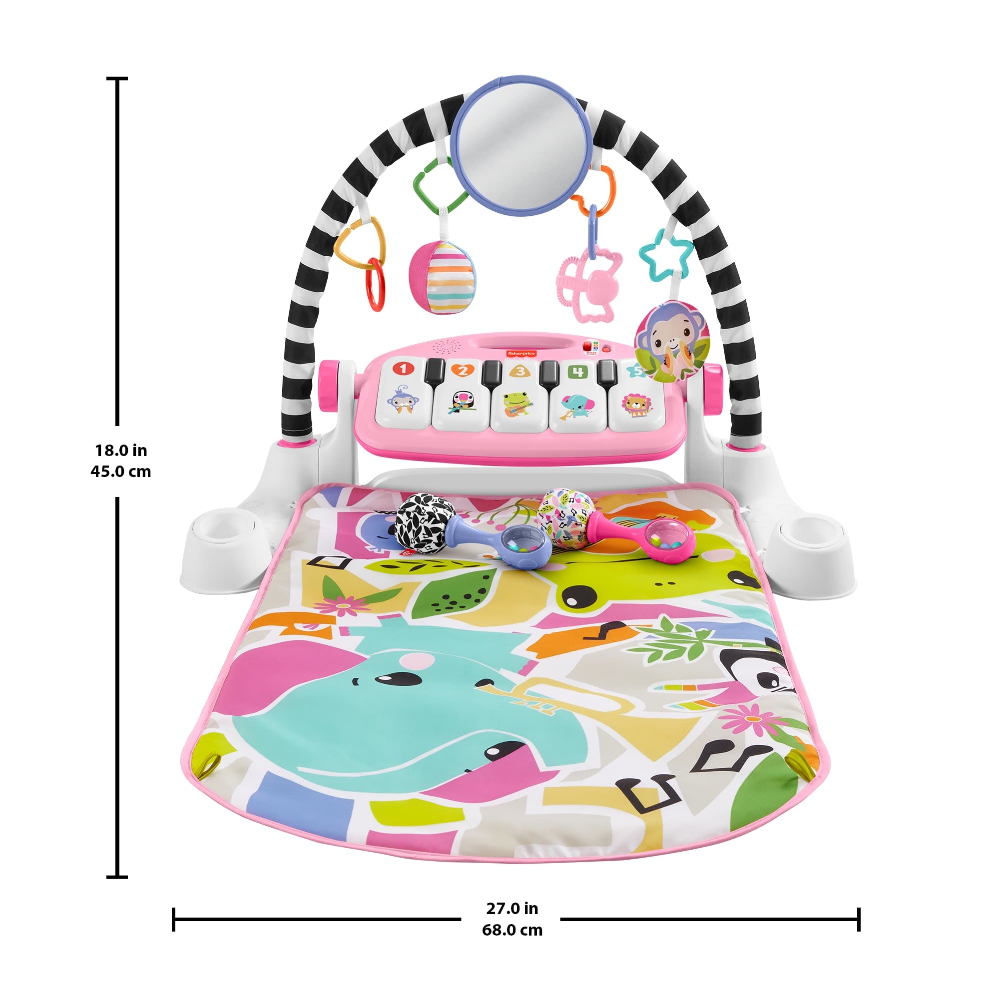 Fisher-Price Glow And Grow Kick & Play Piano Gym Baby Learning Toy With 2 Maracas. Pink - Image 6