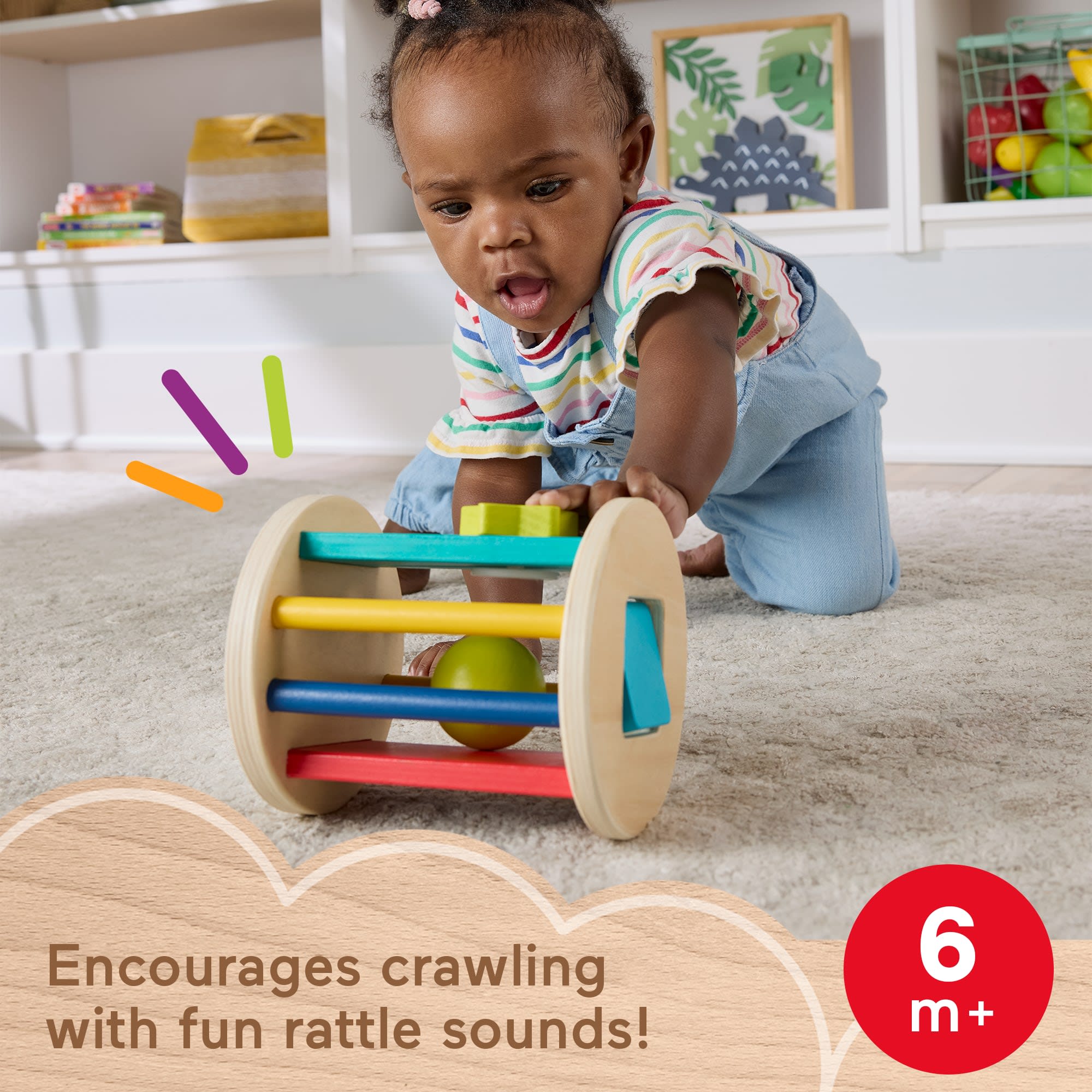 Fisher-Price Wooden Crawl After Roller Baby Activity Toy For Sensory & Motor Skills Development - Image 2