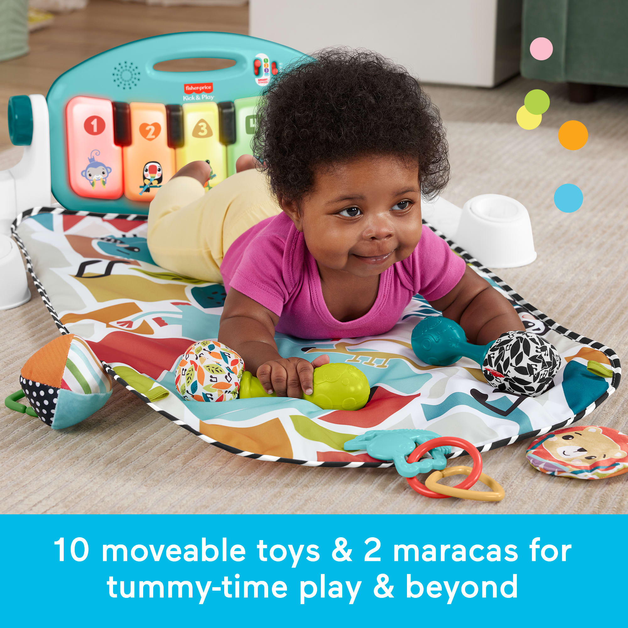 Fisher-Price Glow And Grow Kick & Play Piano Gym Baby Learning Toy With 2 Maracas. Blue - Image 3