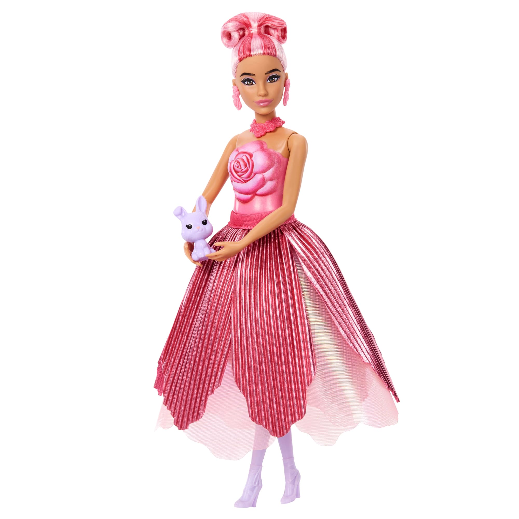 Barbie Petal Pop Scented Fashion Doll With Rose Dress. Reveal Accessories Like Bunny & More - Image 5