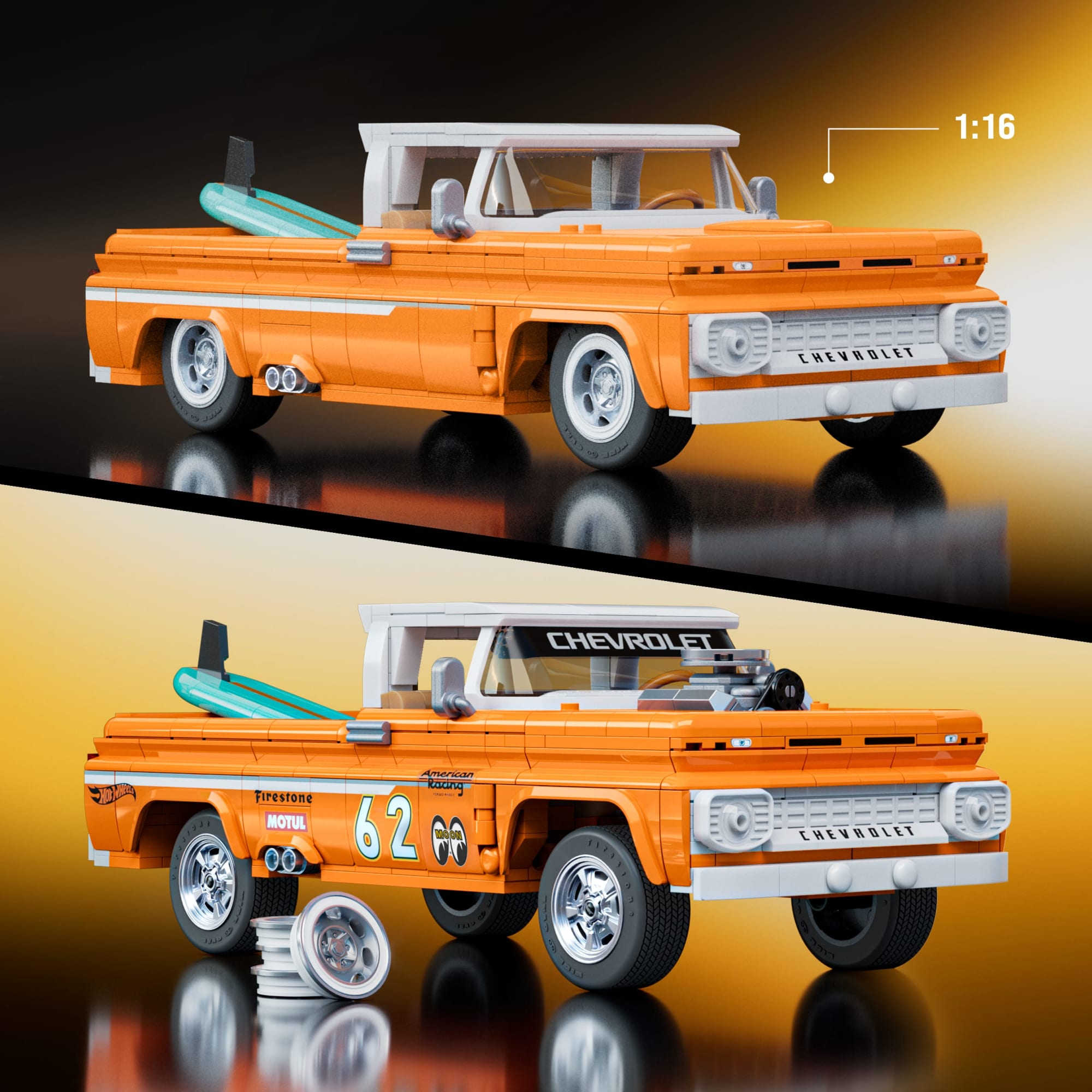 Mattel Brick Shop Hot Wheels Jogo de Construção Elite Carrinha Chevy de 1962 Personalizada - Image 3