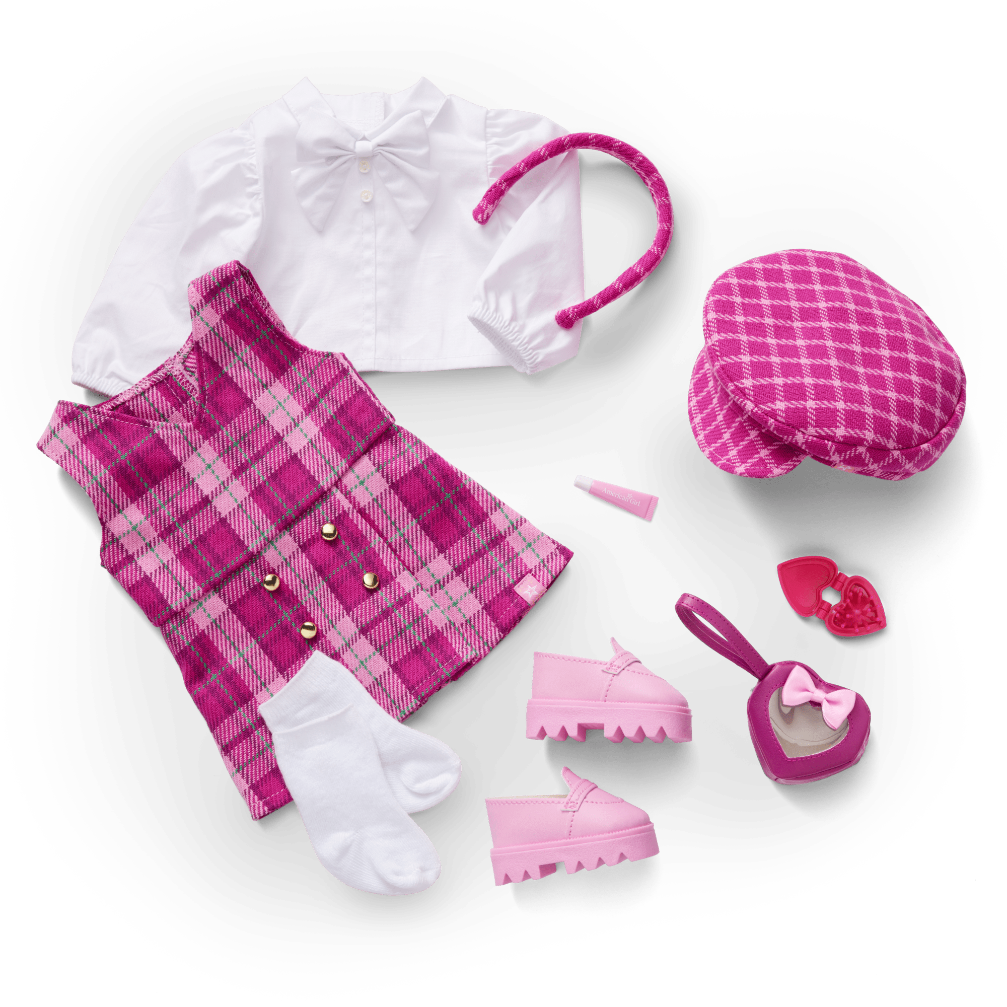 Pink & Preppy Outfit & We Heart Fashion Accessories for 18-inch Dolls