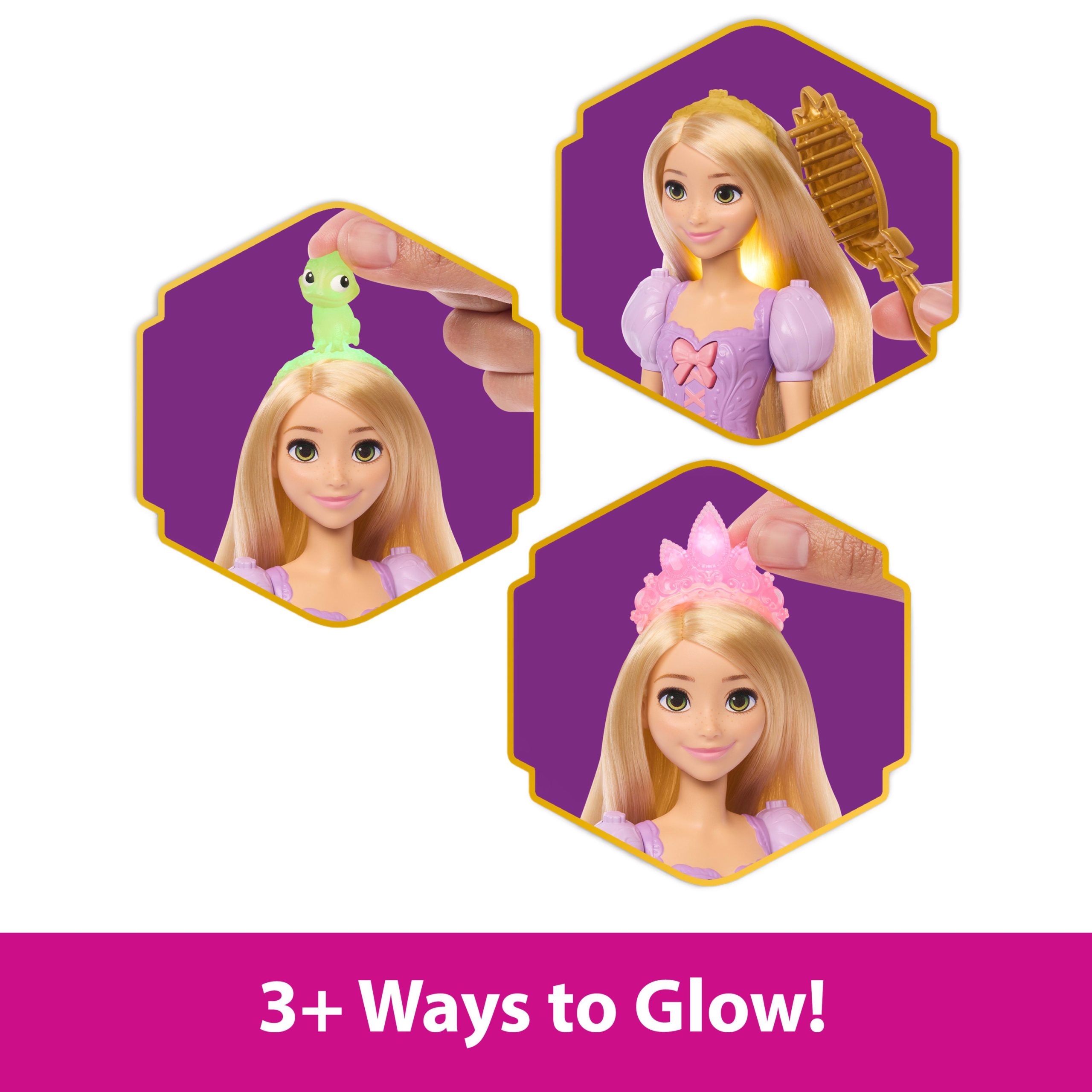 Disney Princess Light-Up Hair Rapunzel Fashion Doll W/ 5 Ways To Glow. Pascal Figure & 7 Accessories - Image 4