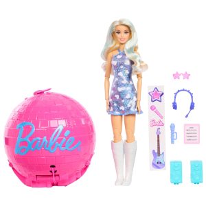 Barbie Team Barbie Roll And Reveal Pop Star Doll And Accessories With Blonde Fashion Doll. 8 Surprises S & Disco Ball Encasement