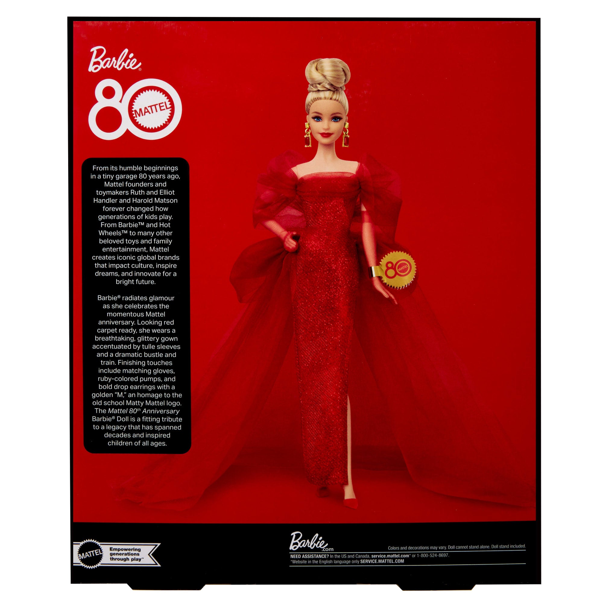 Barbie Signature Collectible Doll For Mattel 80th Anniversary. Glittery Red Tulle Gown. Blonde Hair - Image 6
