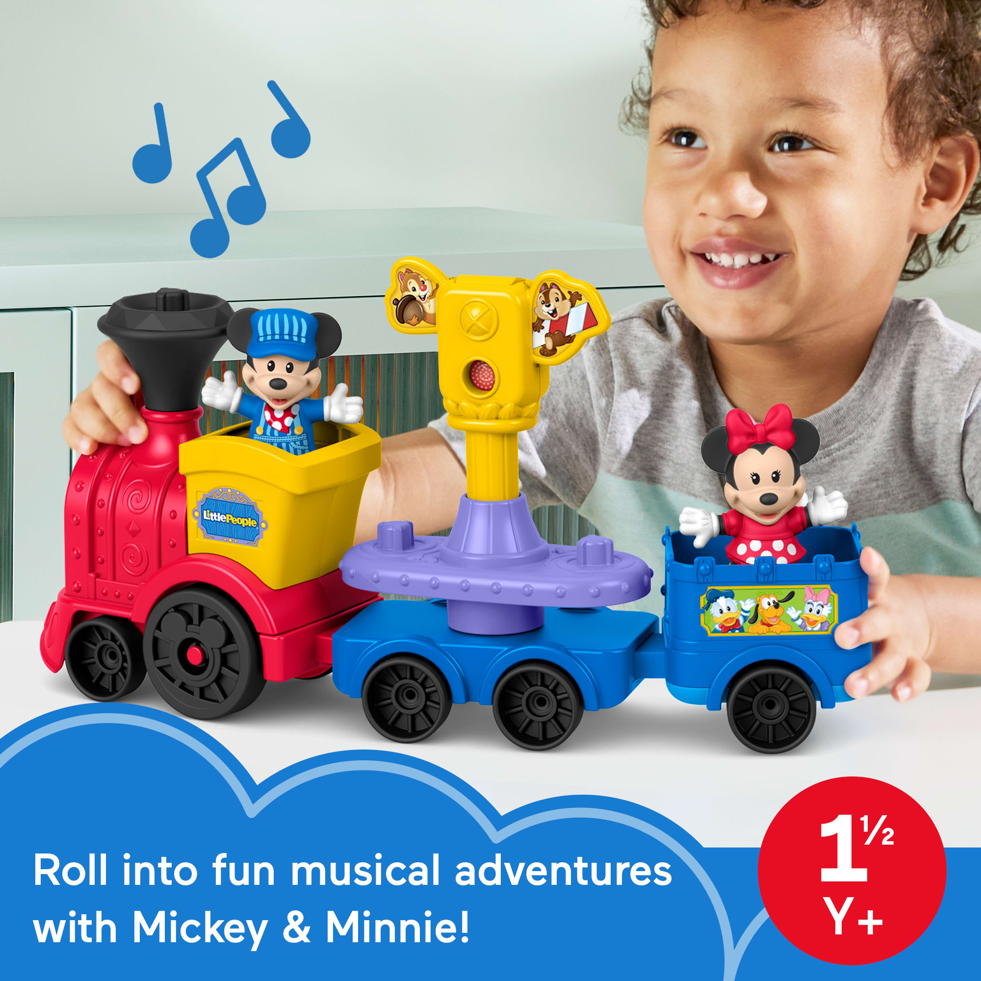 Fisher-Price Little People Disney Jr Mickey & Minnie Musical Train Toddler Toy With 2 Figures - Image 2