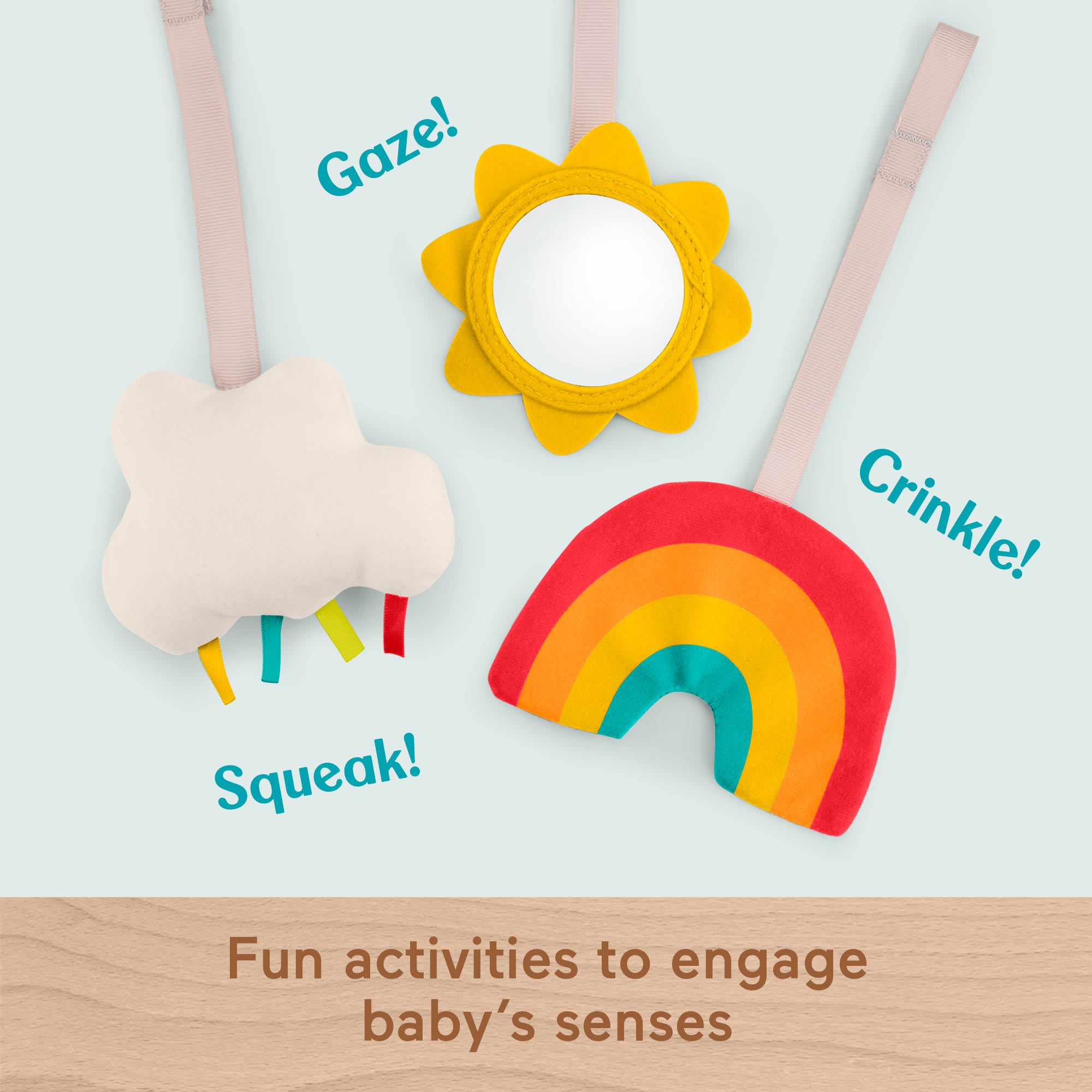 Fisher-Price Wooden Activity Gym. Wood Frame With 3 Sensory Toys & Mat For Newborn Babies - Image 5