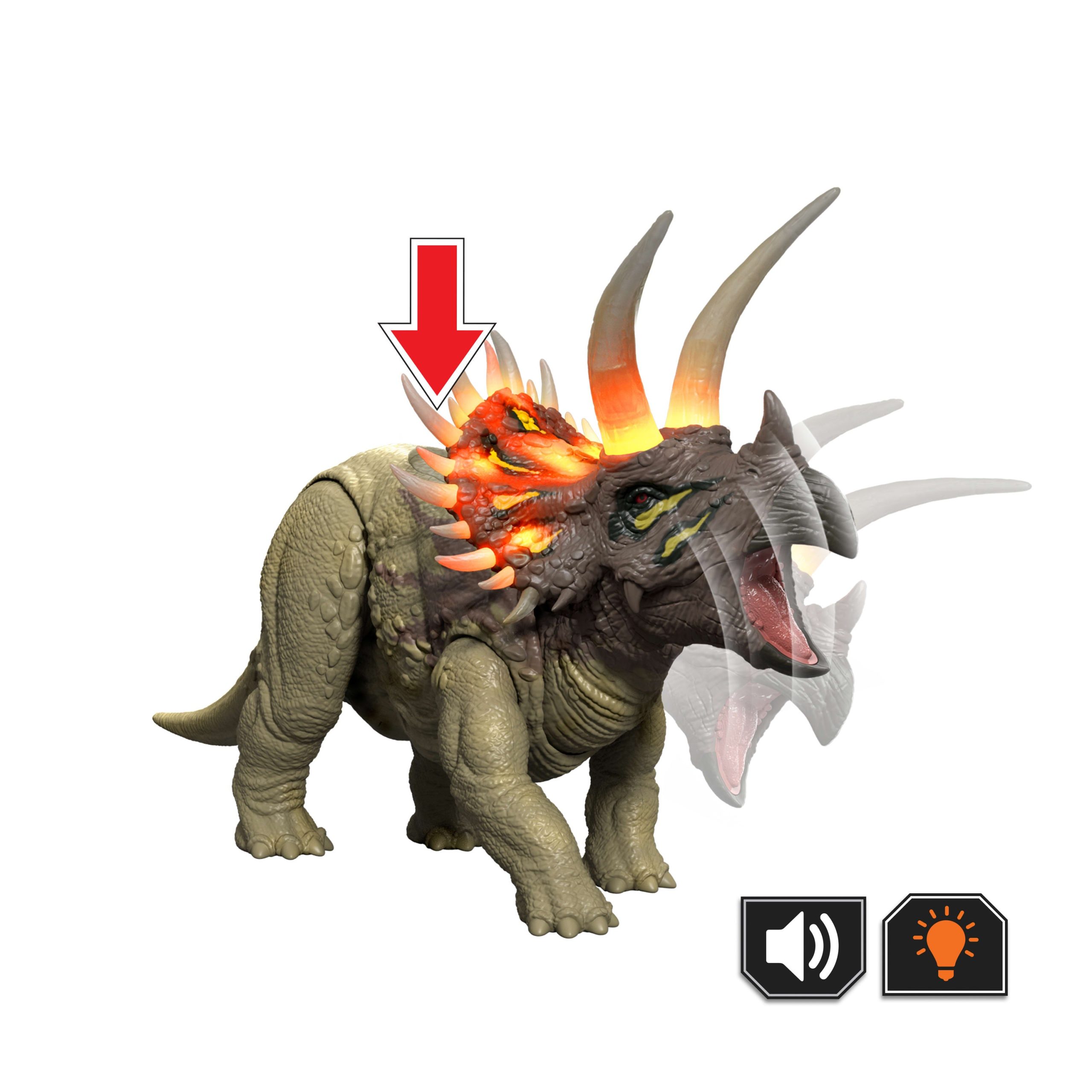 Jurassic World Wild Roar Triceratops Dinosaur Action Figure Toy. Sounds & Attack & Lights - Image 3