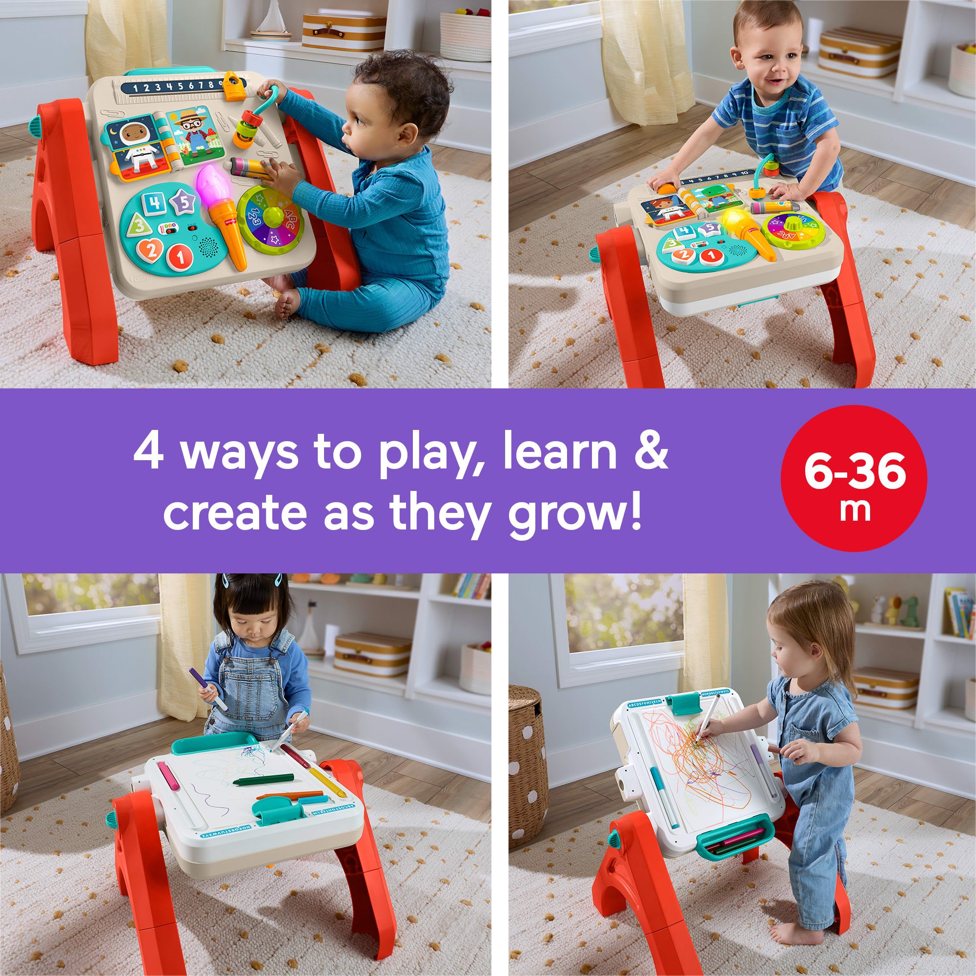 Fisher-Price Laugh & Learn 4-In-1 Activity Table & Easel. Electronic Learning Toy For Baby & Toddler - Image 2