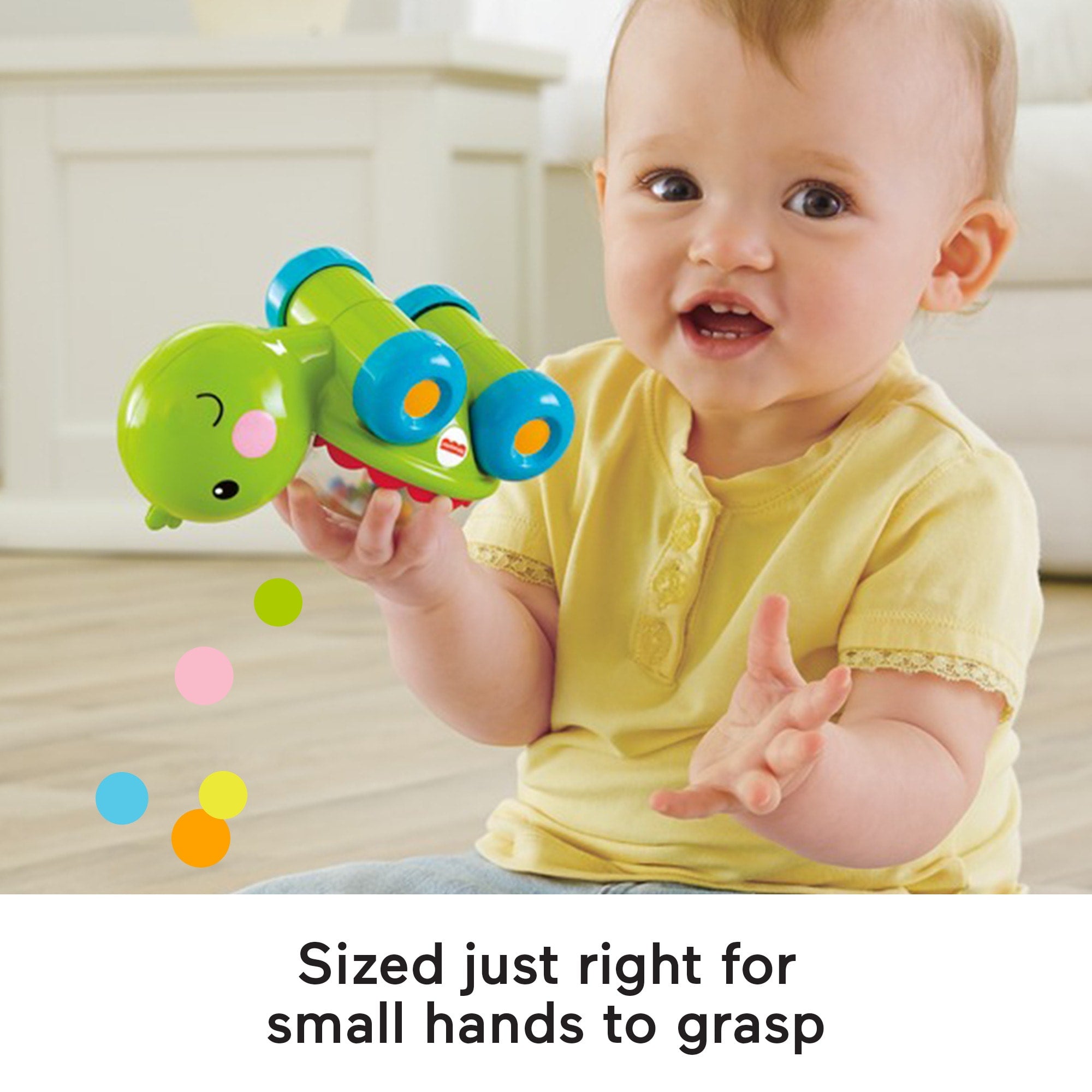 Fisher-Price Poppity Pop Turtle Push-Along Vehicle With Sounds For Infant Crawling Play - Image 4