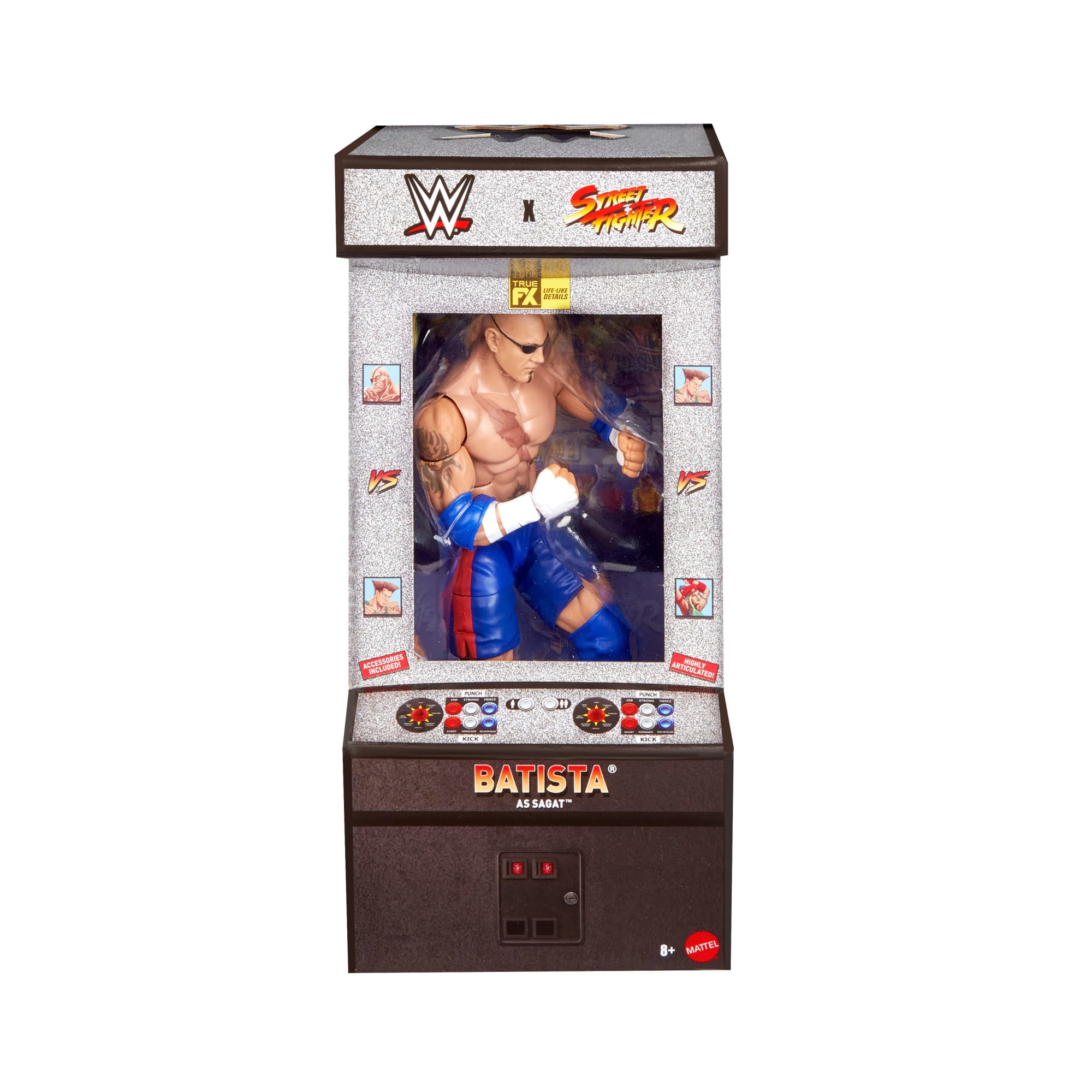 WWE X Street Fighter Batista Action Figure & Accessories. 6-Inch Collectible Sagat Mashup Set - Image 2