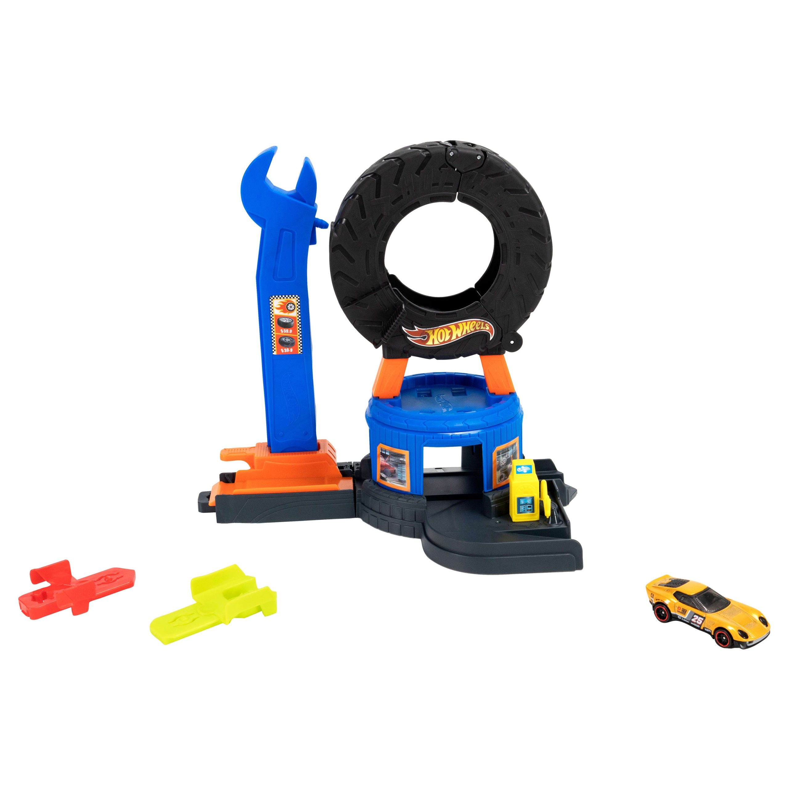 Hot Wheels City Downtown Tire Shop Playset & 1:64 Scale Toy Car. Speed Snap Track Compatible - Image 4