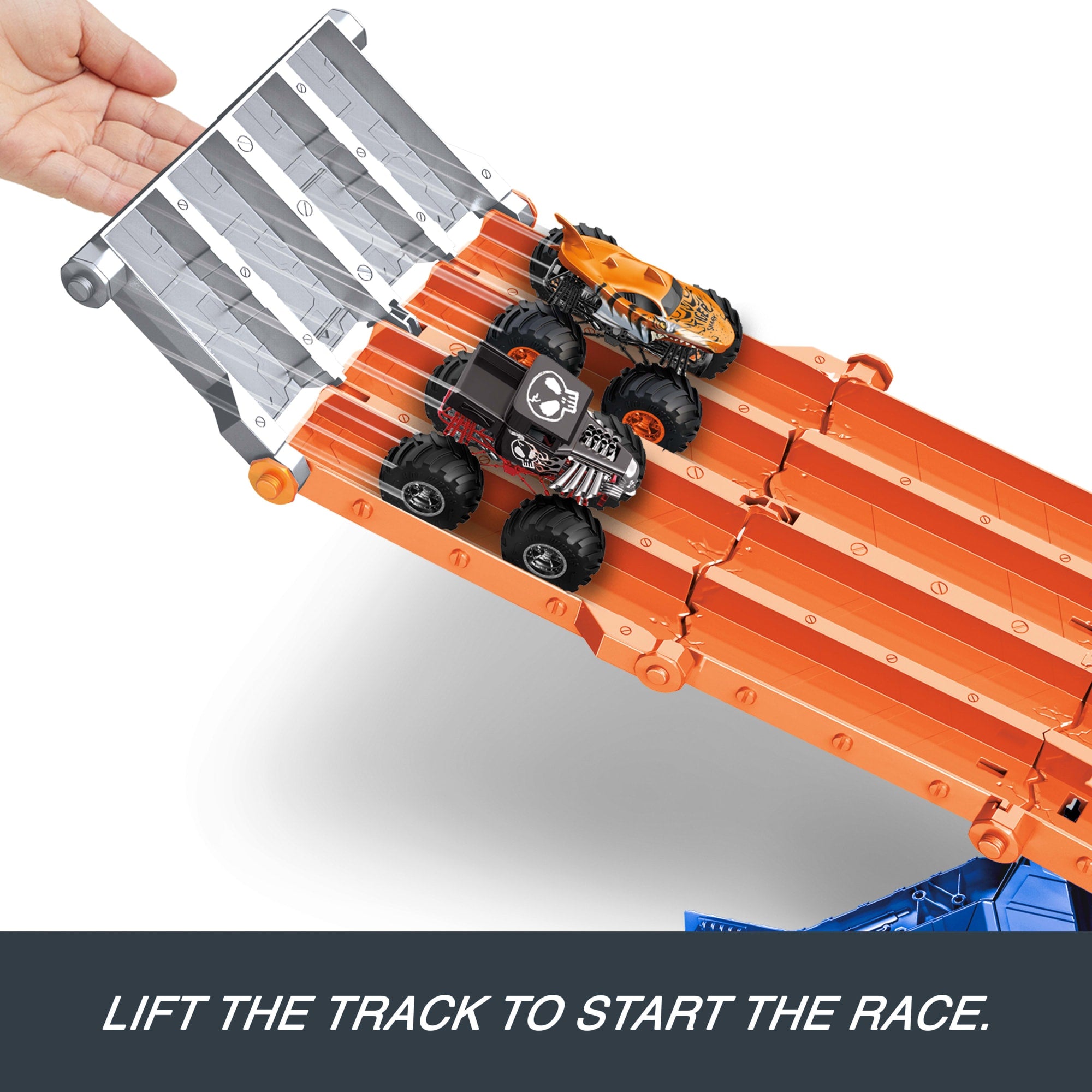 Hot Wheels Monster Trucks Sharks vs Dinos Racedown Destruction Track Set & 2 1:64 Scale Toy Trucks - Image 3
