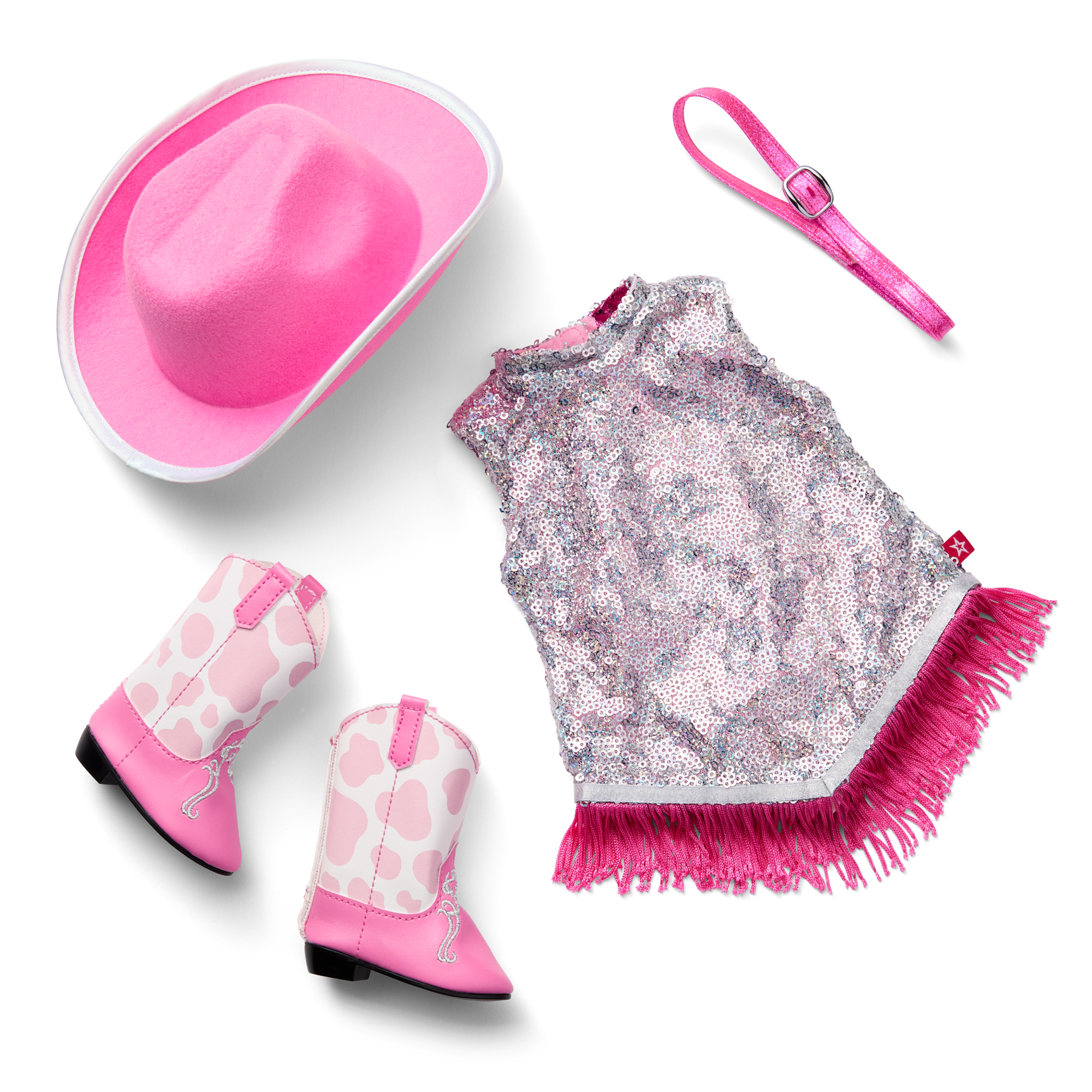 Glam Pink Cowgirl Outfit & Pink Spotted Cow Backpack & Accessory Set Bundle - Image 3