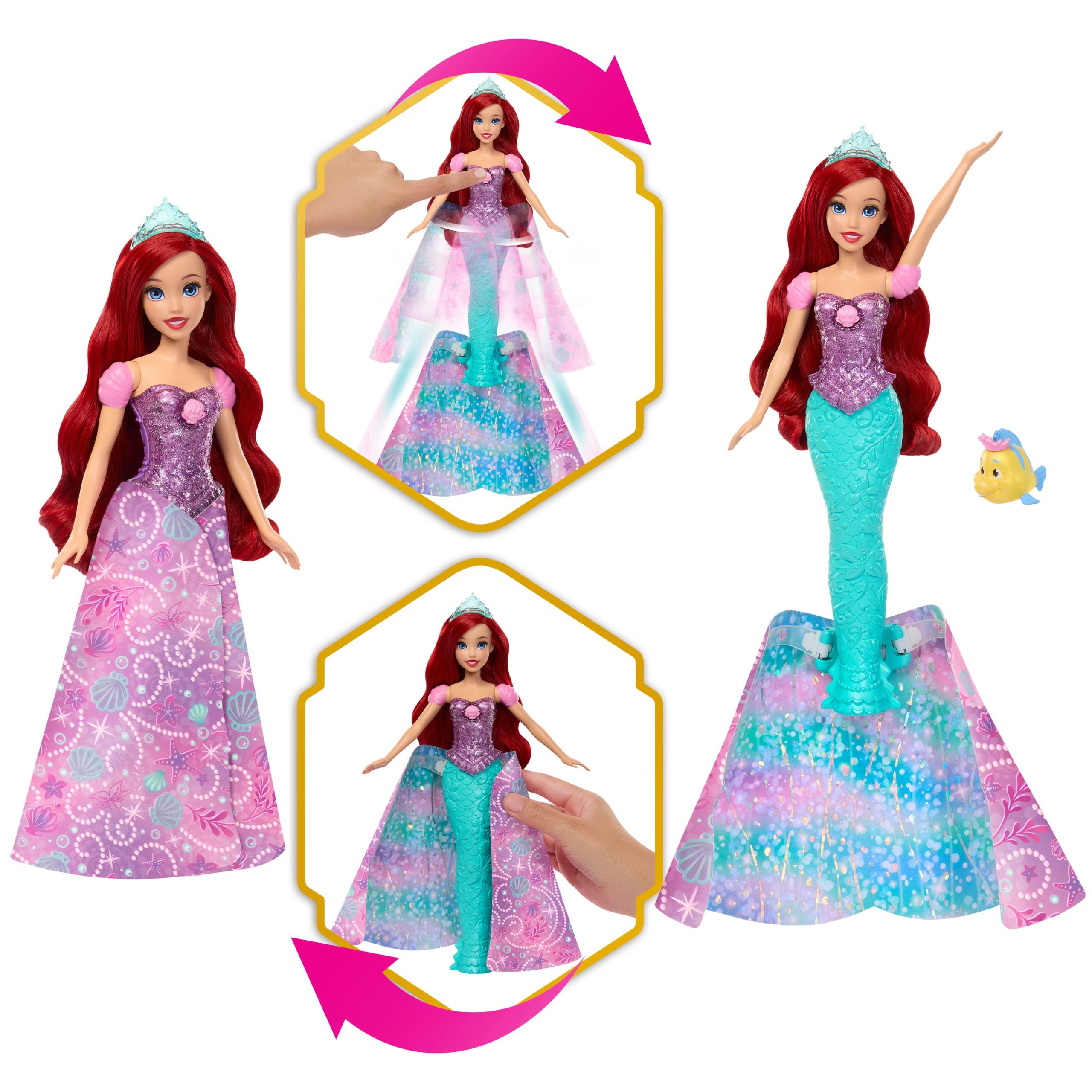 Disney Princess Ariel Human To Mermaid Transforming Fashion Doll With Flounder & 2 Accessories - Image 3