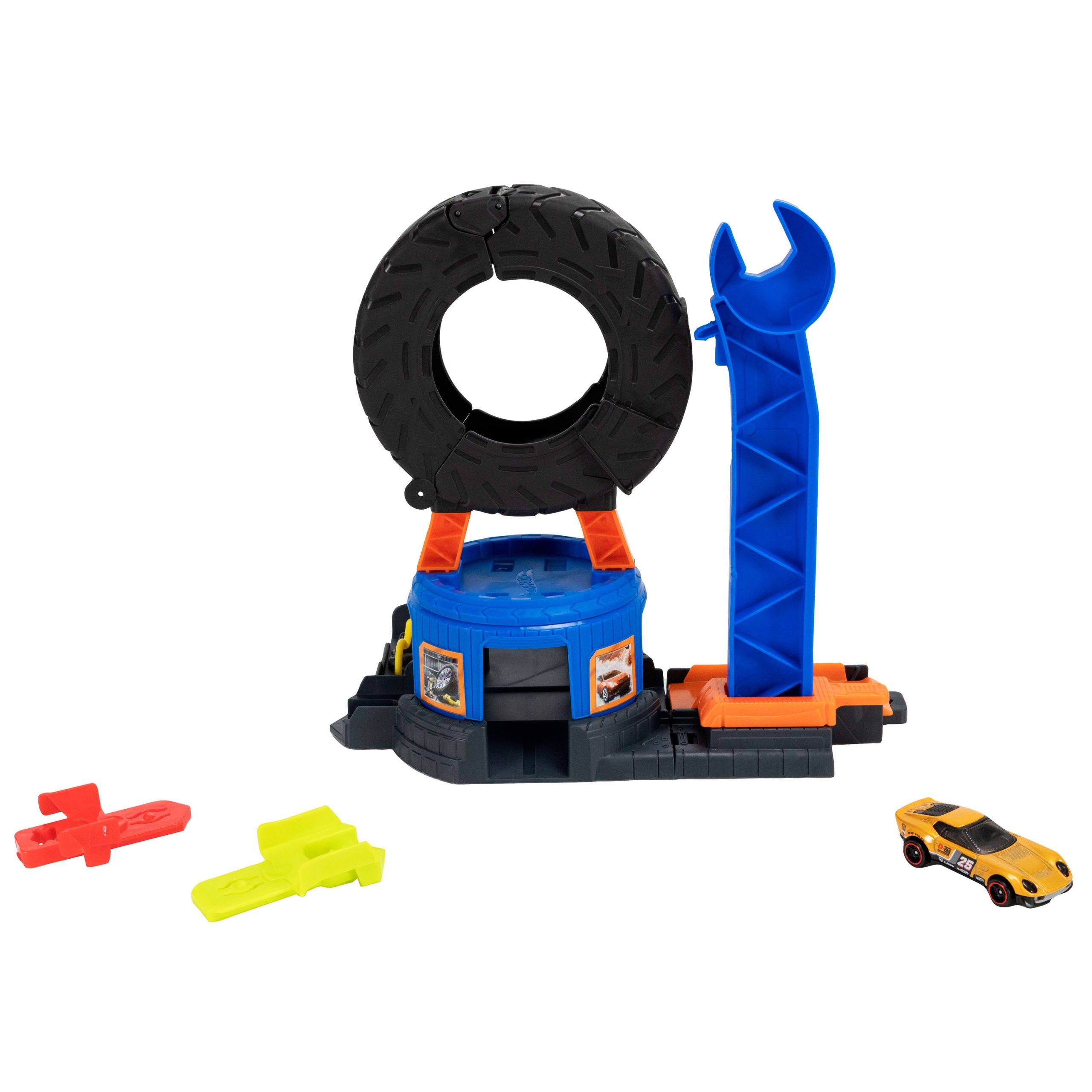 Hot Wheels City Downtown Tire Shop Playset & 1:64 Scale Toy Car. Speed Snap Track Compatible - Image 5