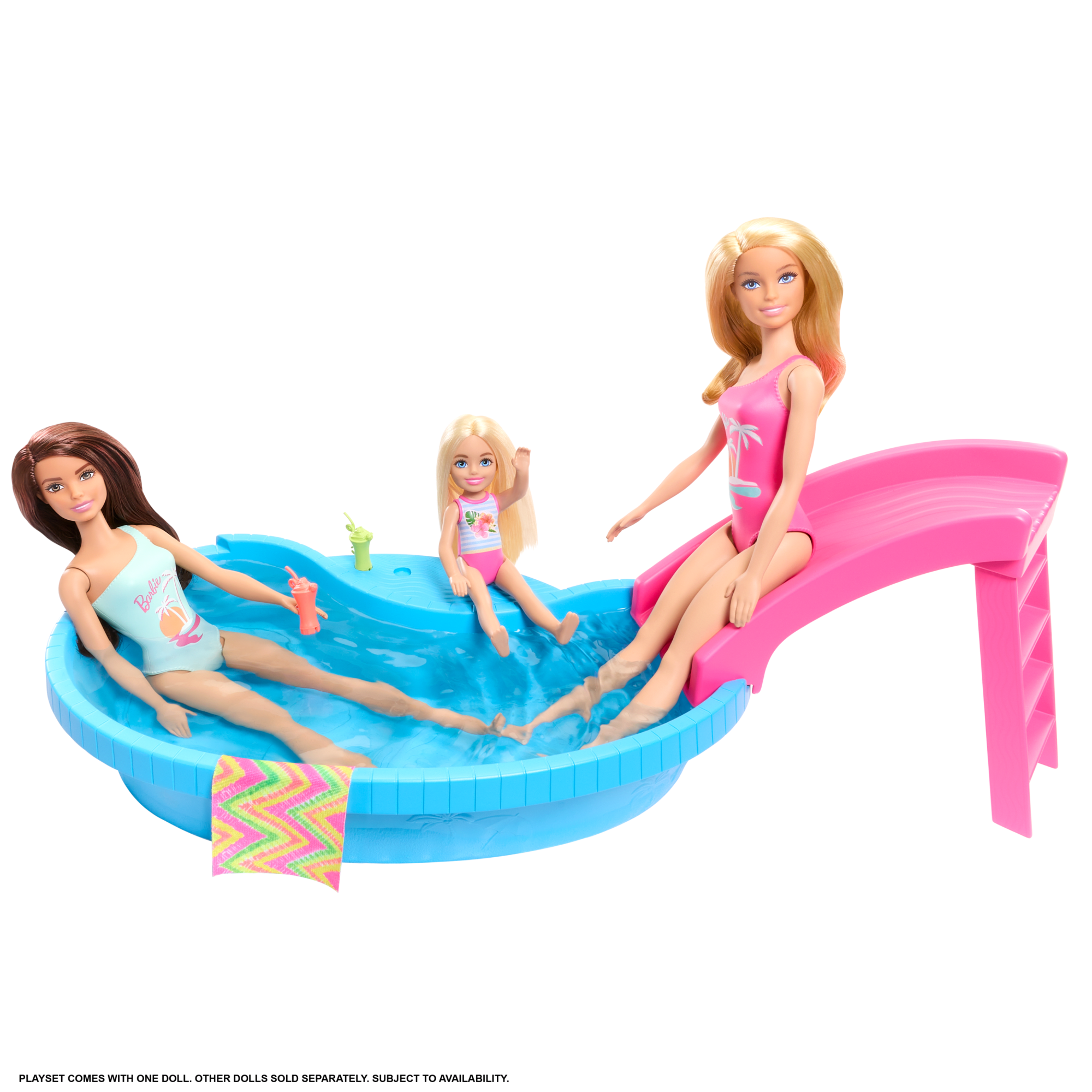 Barbie Coffret de Jeu et Poupée. Blonde. Piscine. Serviette. Boissons - Image 3