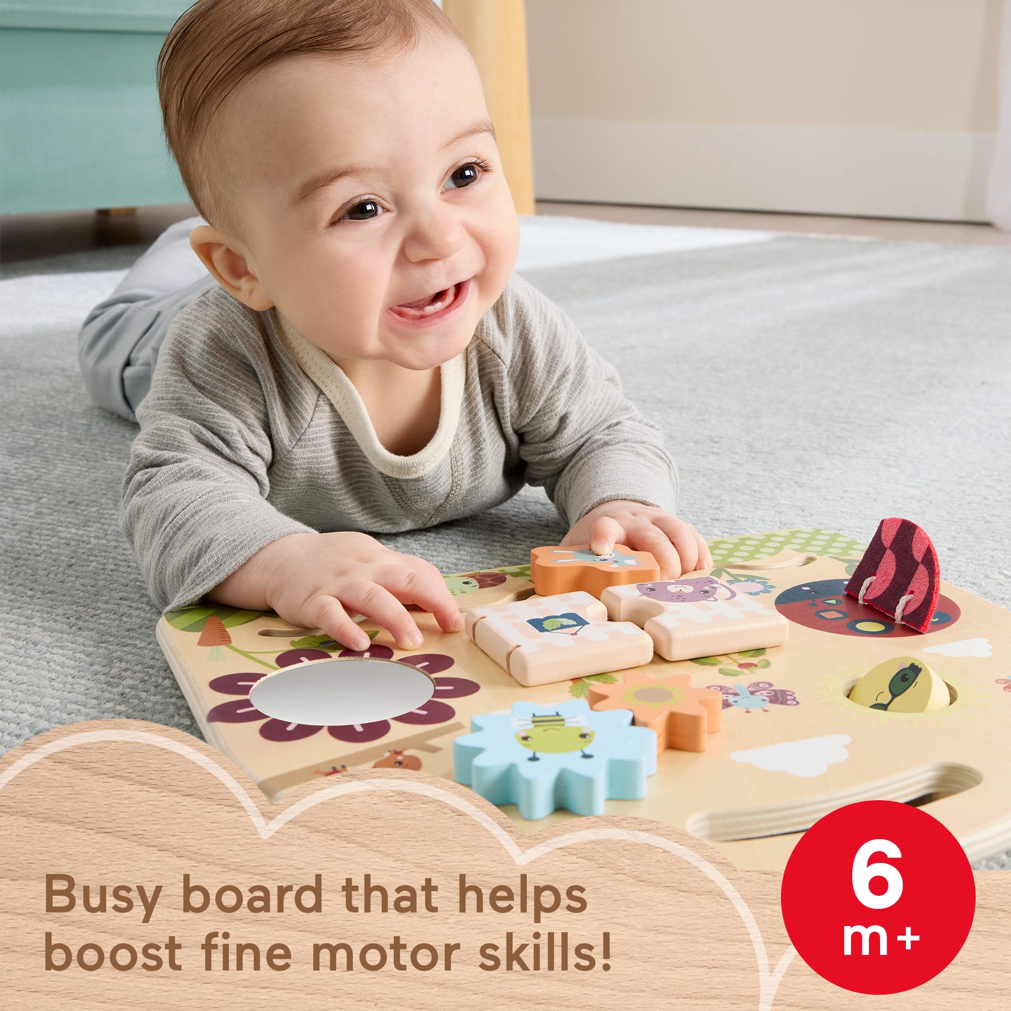 Fisher-Price Wooden Take-Along Activity Station. Wood Busy Board For Baby & Toddler - Image 2