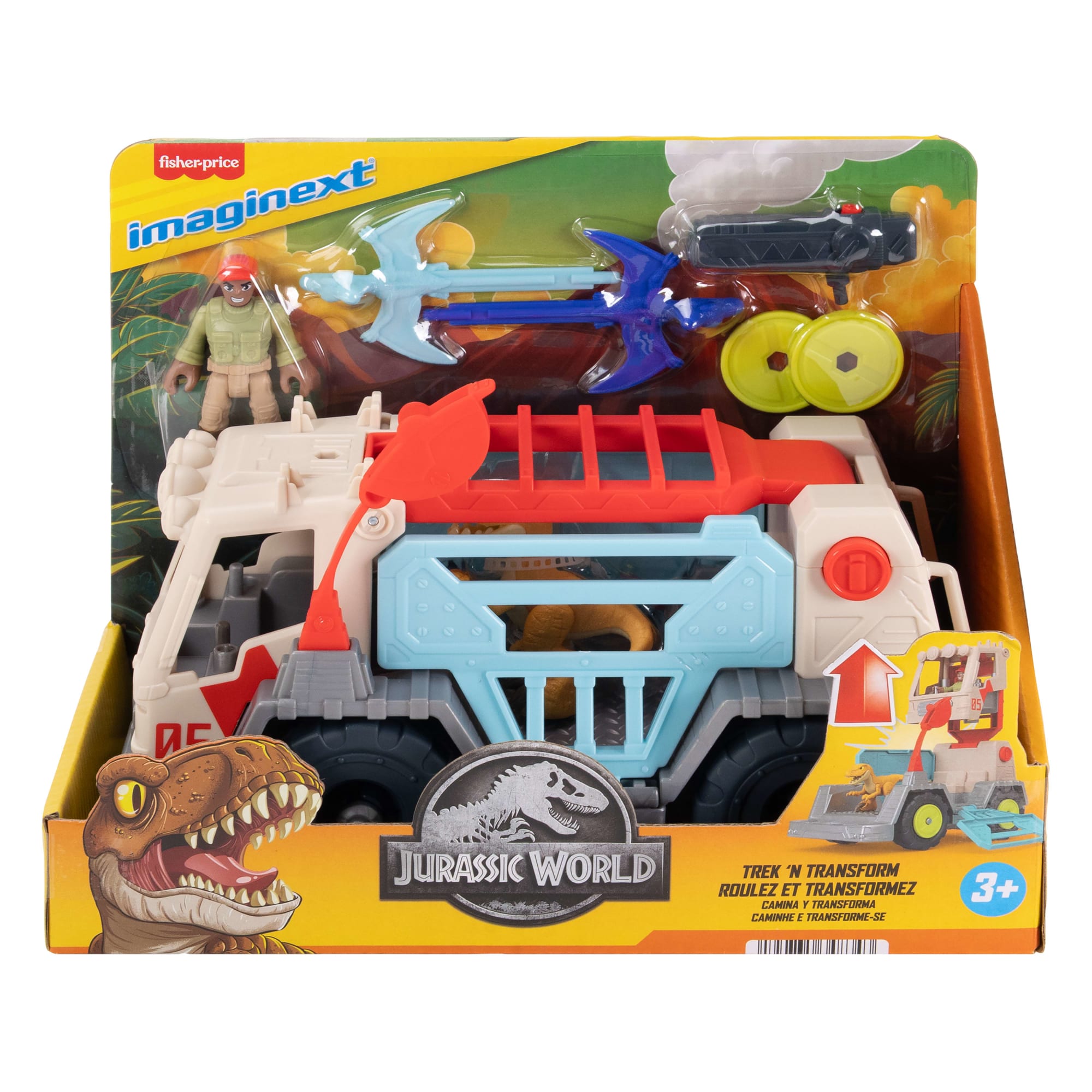 Imaginext Jurassic World Trek 'n Transform Toy Vehicle Play Set With Dinosaur. Figure & Projectile - Image 6