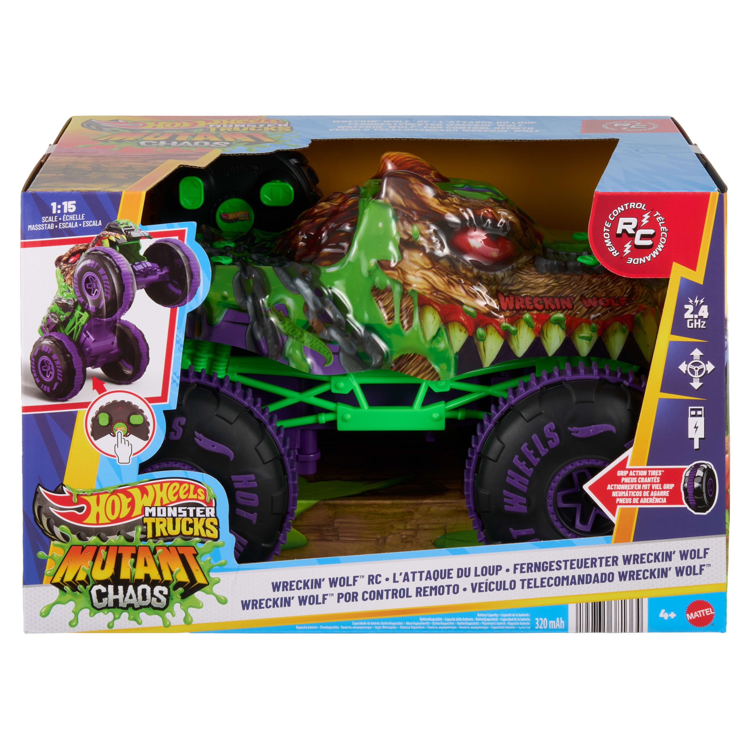 Hot Wheels Monster Trucks Mutant Chaos Wreckin' Wolf RC. Battery-Powered Remote-Control Toy - Image 6