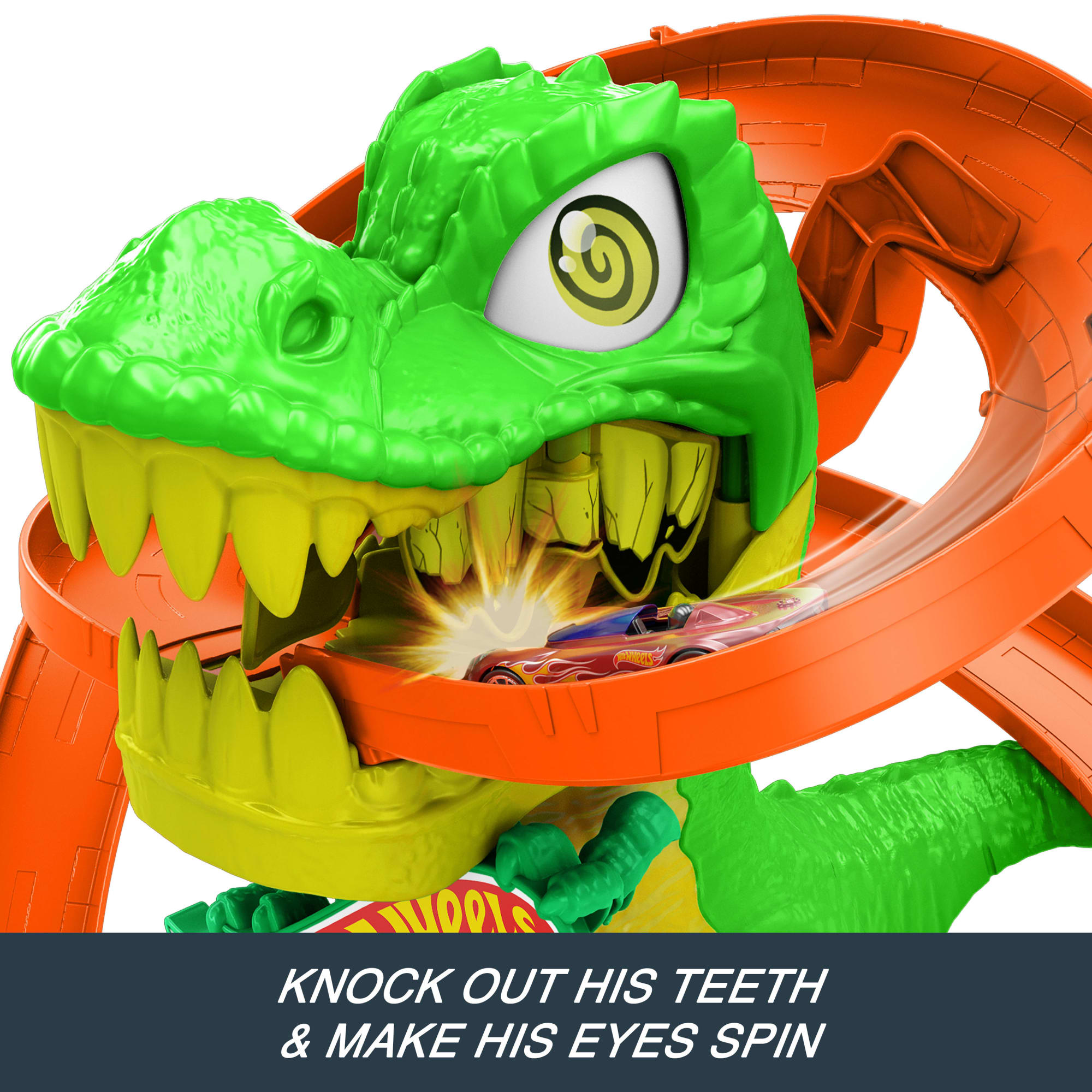 Hot Wheels City T-Rex Blaze Battle Playset & 1:64 Scale Die-Cast Car. Dinosaur Nemesis - Image 3