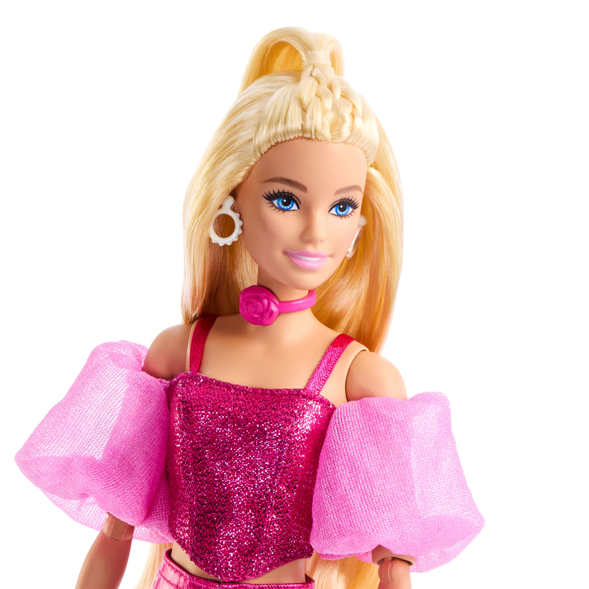 Barbie Fashionista Muñeca Deluxe Cabello Rubio y Conjunto Rosa Metálico - Image 3