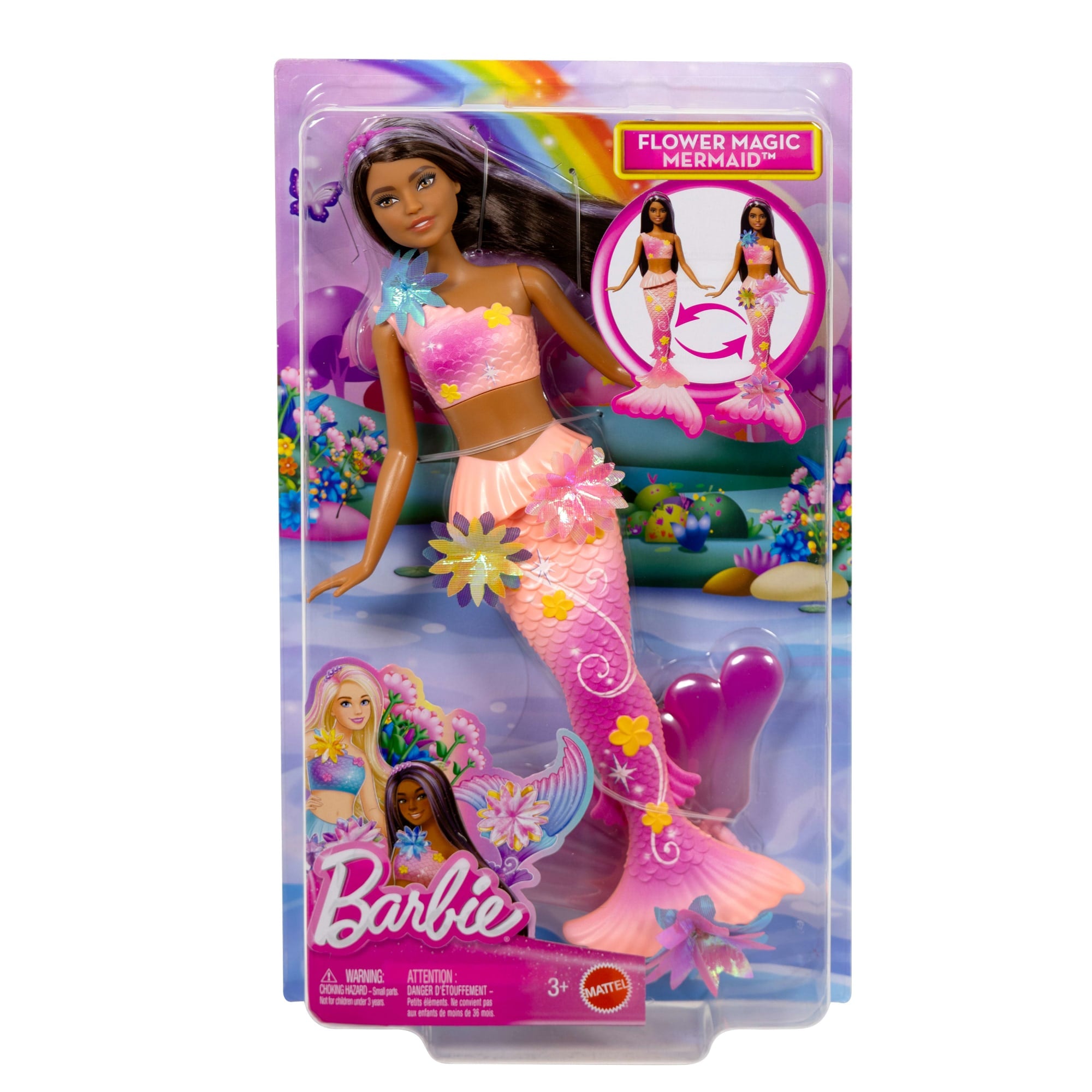 Barbie Flower Magic Mermaid Toy Doll With Surprise Blooming Flowers Feature & Pearl Headband Accessory - Image 6
