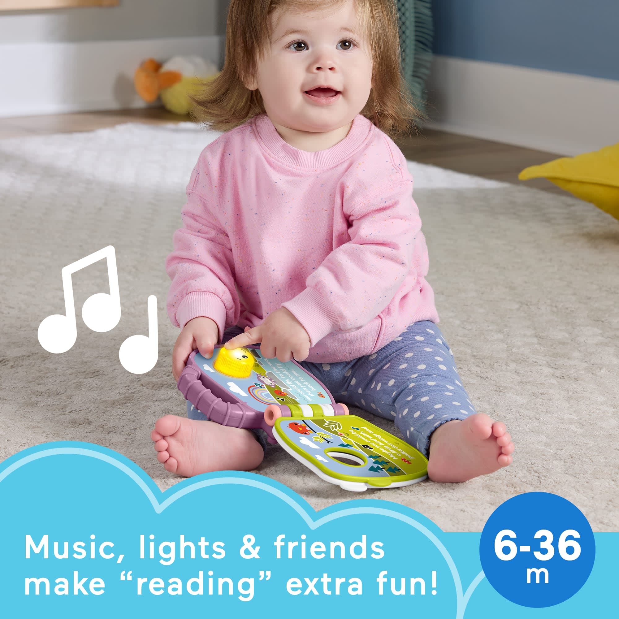 Fisher-Price Purple Monkey Musical Storybook Toy For Baby & Toddler With Lights & Sounds - Image 2