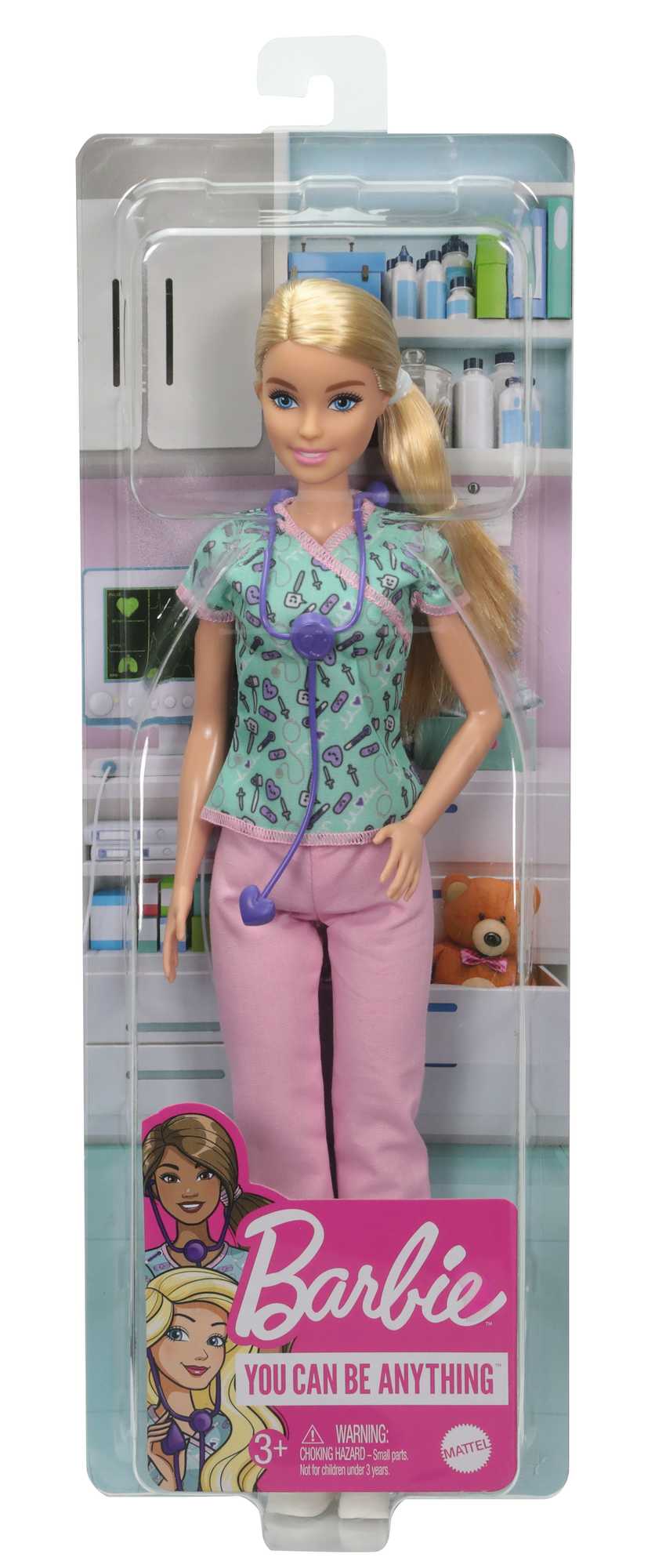 Barbie Nurse Fashion Doll Dressed in Medical Scrubs. White Shoes & Stethoscope Accessory - Image 6