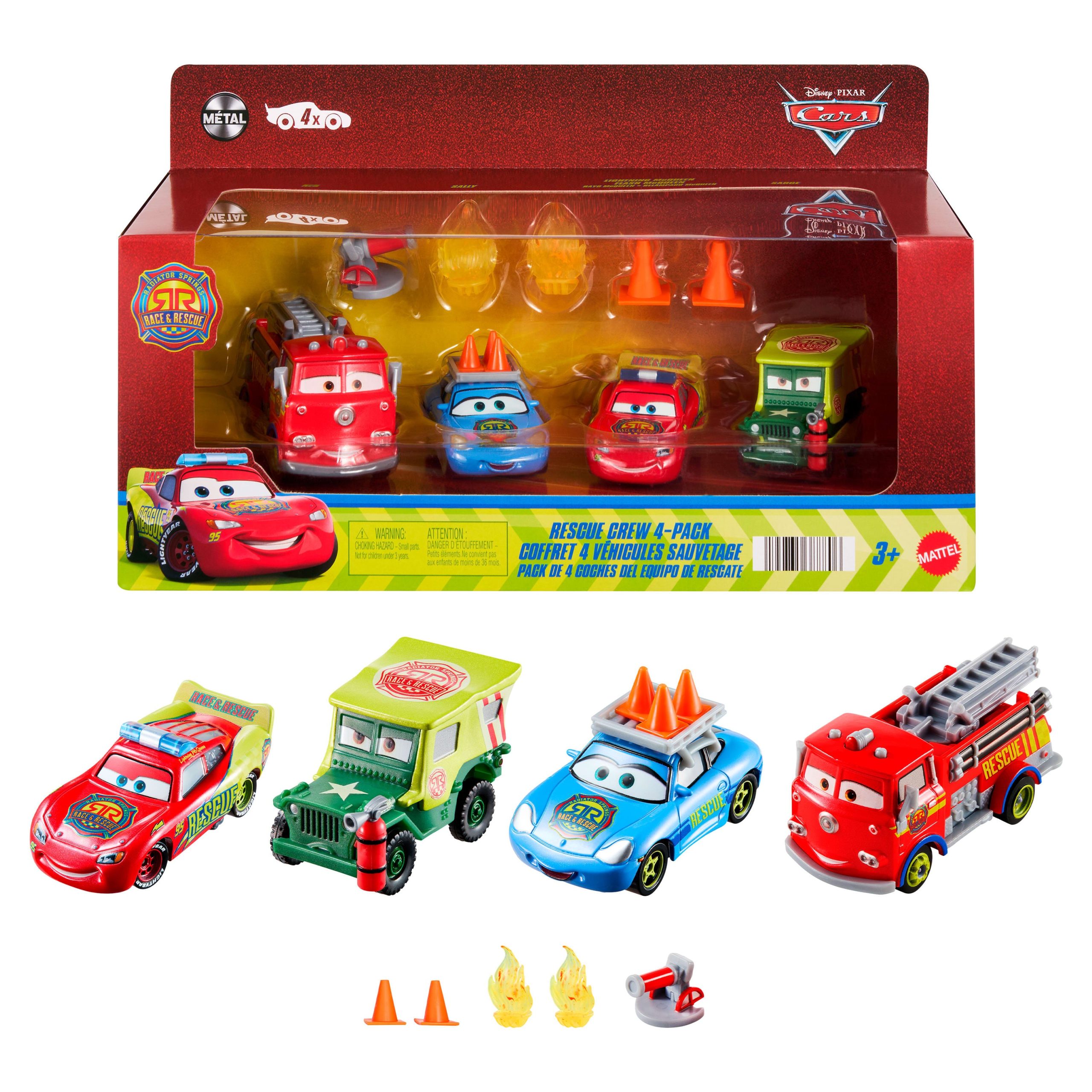 Disney And Pixar Cars Race & Rescue Crew Die-Cast 4-Pack With Red. Lightning Mcqueen. Sally & Sarge
