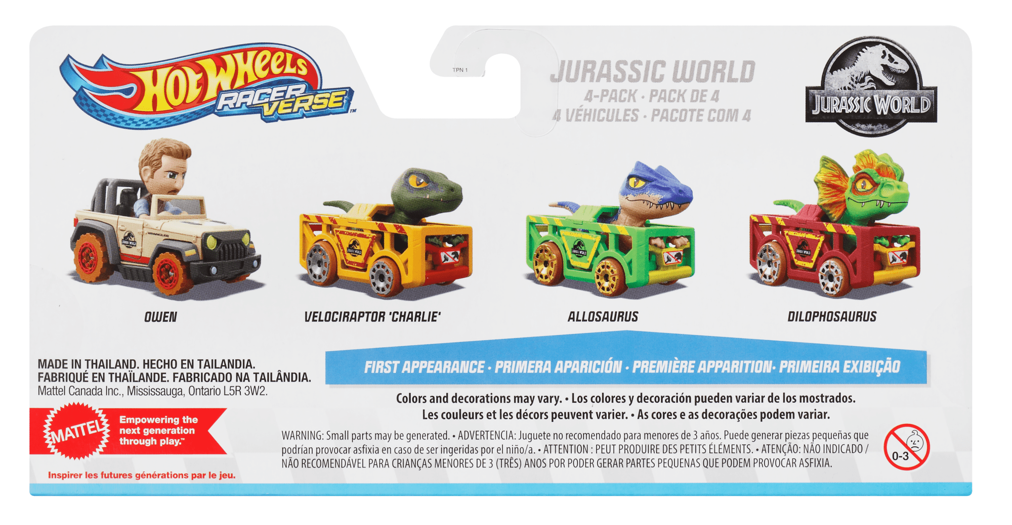 Hot Wheels Racerverse. Set Of 4 Die-Cast Hot Wheels Cars With Jurassic World Characters As Drivers - Image 3