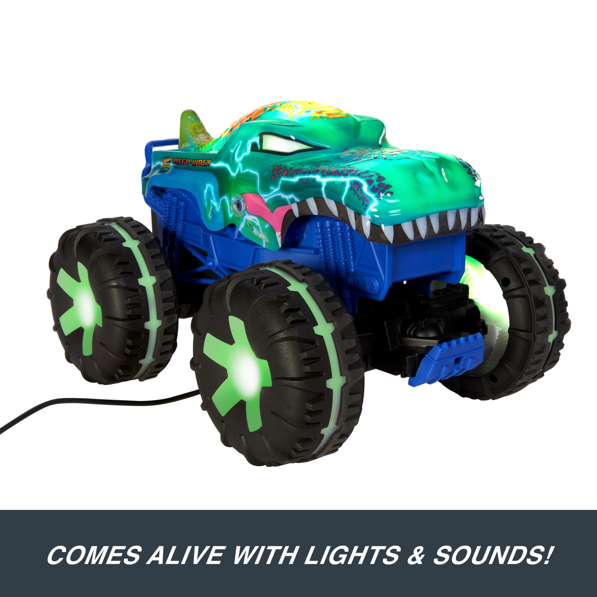 Hot Wheels Monster Trucks 1:15 Scale MEGA-Wrex Alive Remote-Control Vehicle. Battery-Powered RC With Interactive Lights & Sounds - Image 5