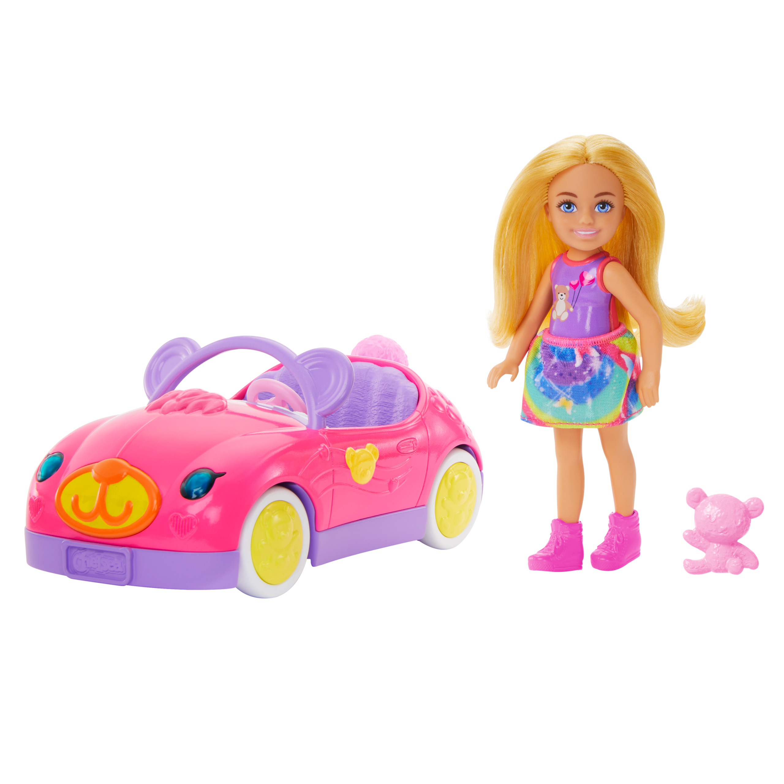 Barbie Chelsea Vehicle Set With Blonde Small Doll. Toy Car & Teddy Bear Accessory