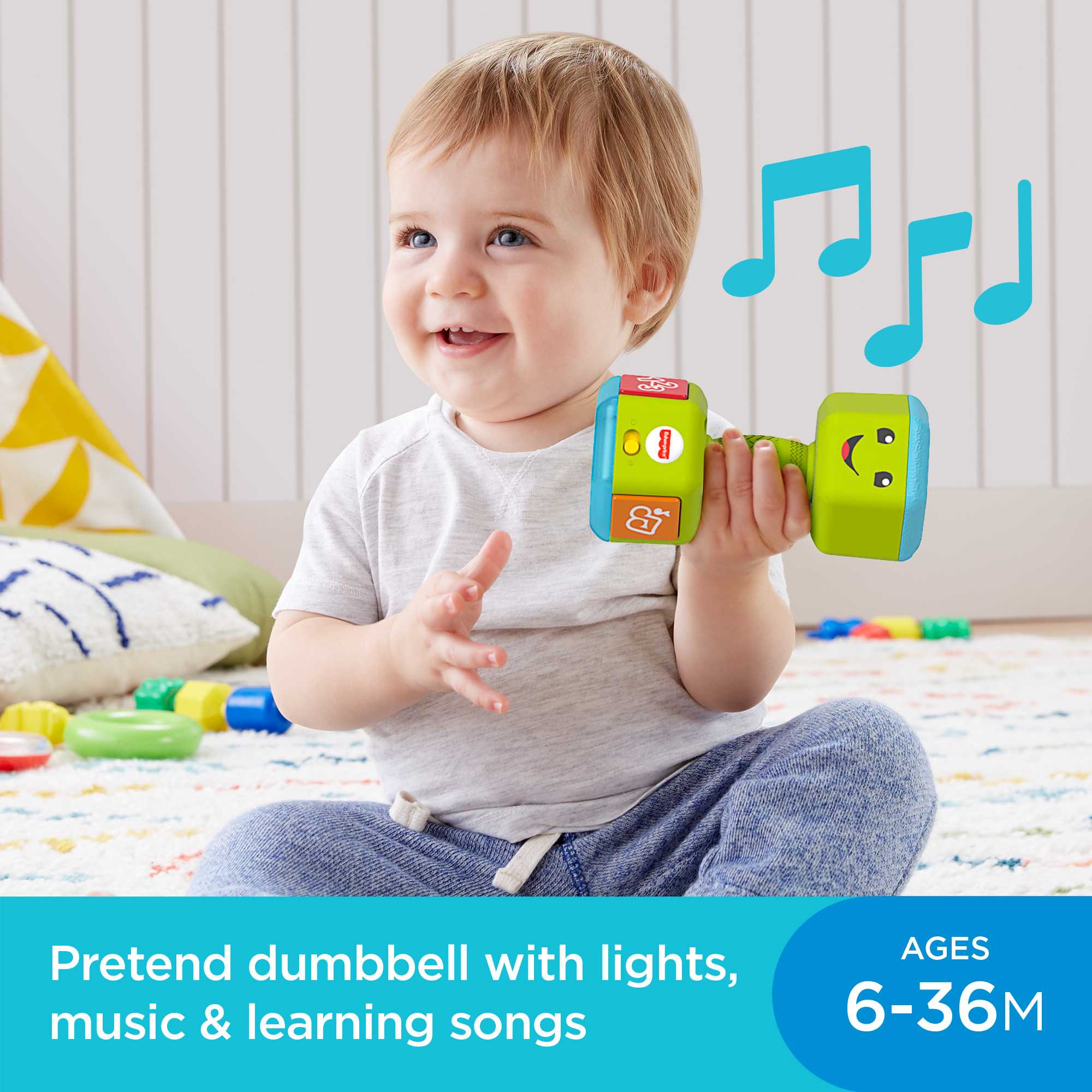 Fisher-Price Laugh & Learn Countin' Reps Dumbbell Musical Rattle Toy For Infant & Toddler - Image 2