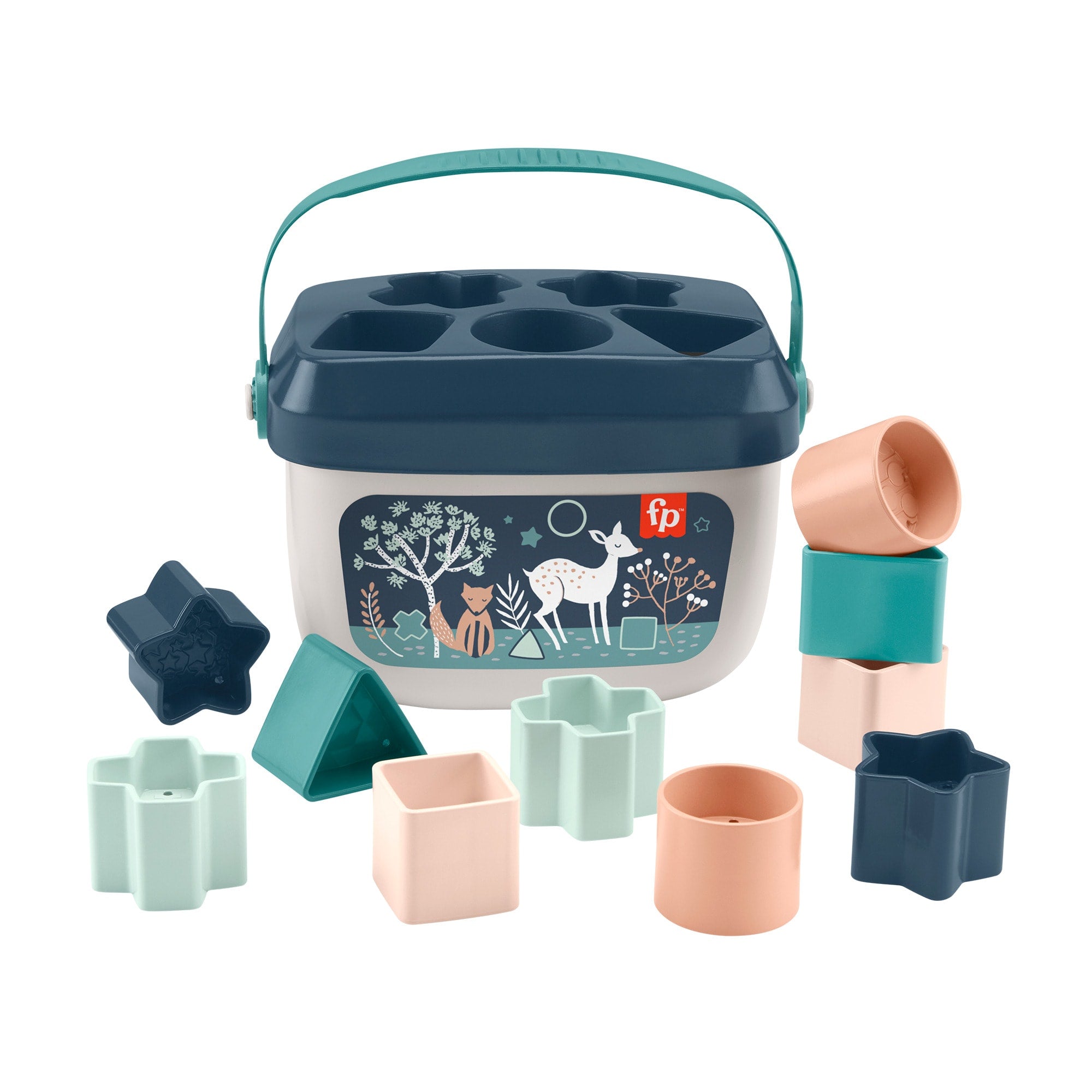 Fisher-Price Baby's First Blocks Infant Shape-Sorting Toy. Navy Fawn. Set Of 10
