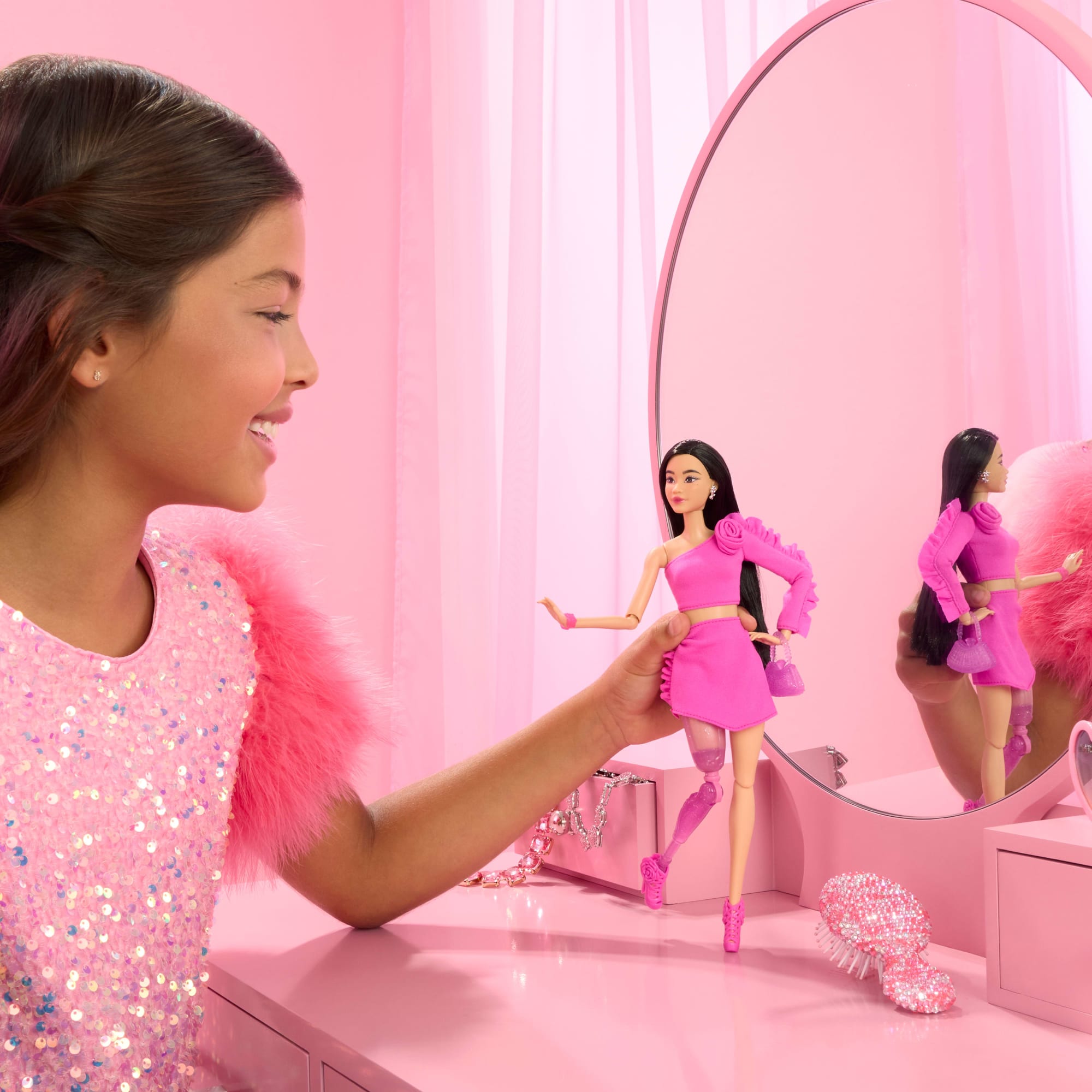 Barbie Deluxe Style #2 Doll in Pink Barbiecore Top And Skirt Set. Black Hair & Prosthetic Leg - Image 2