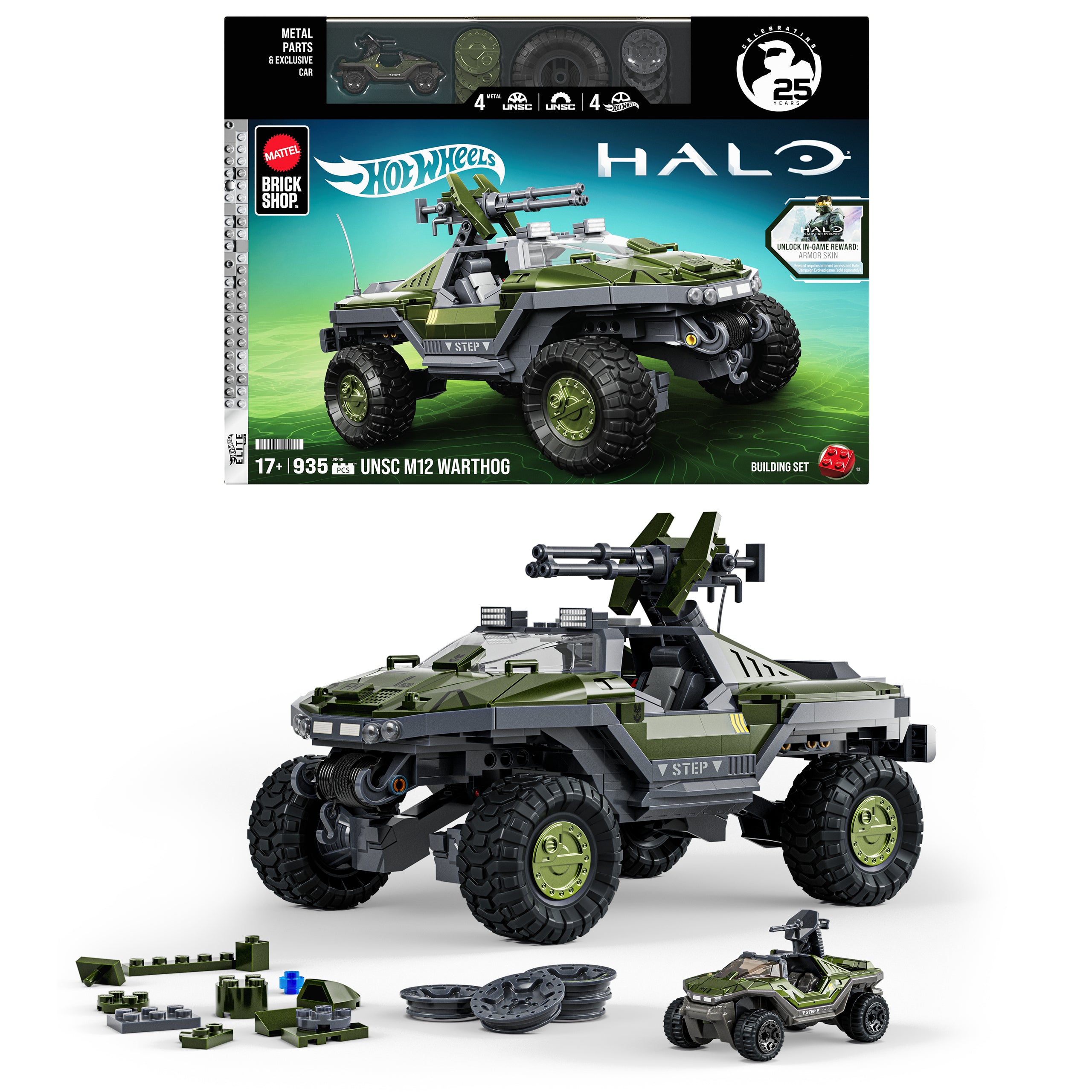 Hot Wheels-Coffret de Construction Véhicule Warthog Halo-935 Pièces
