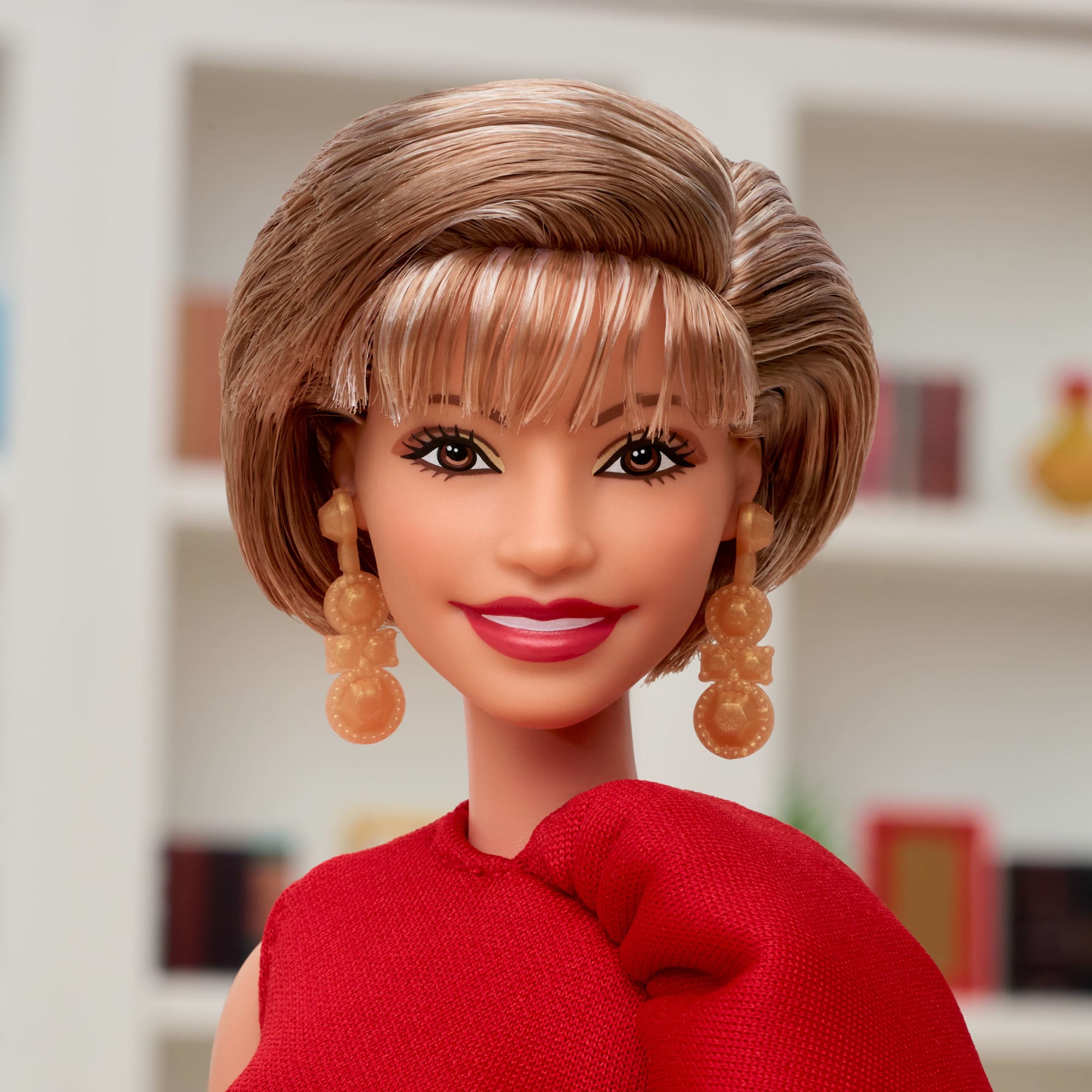 Barbie inspiring Women Collectible Doll. Isabel Allende in Red Dress & Book Accessory & Pet - Image 2