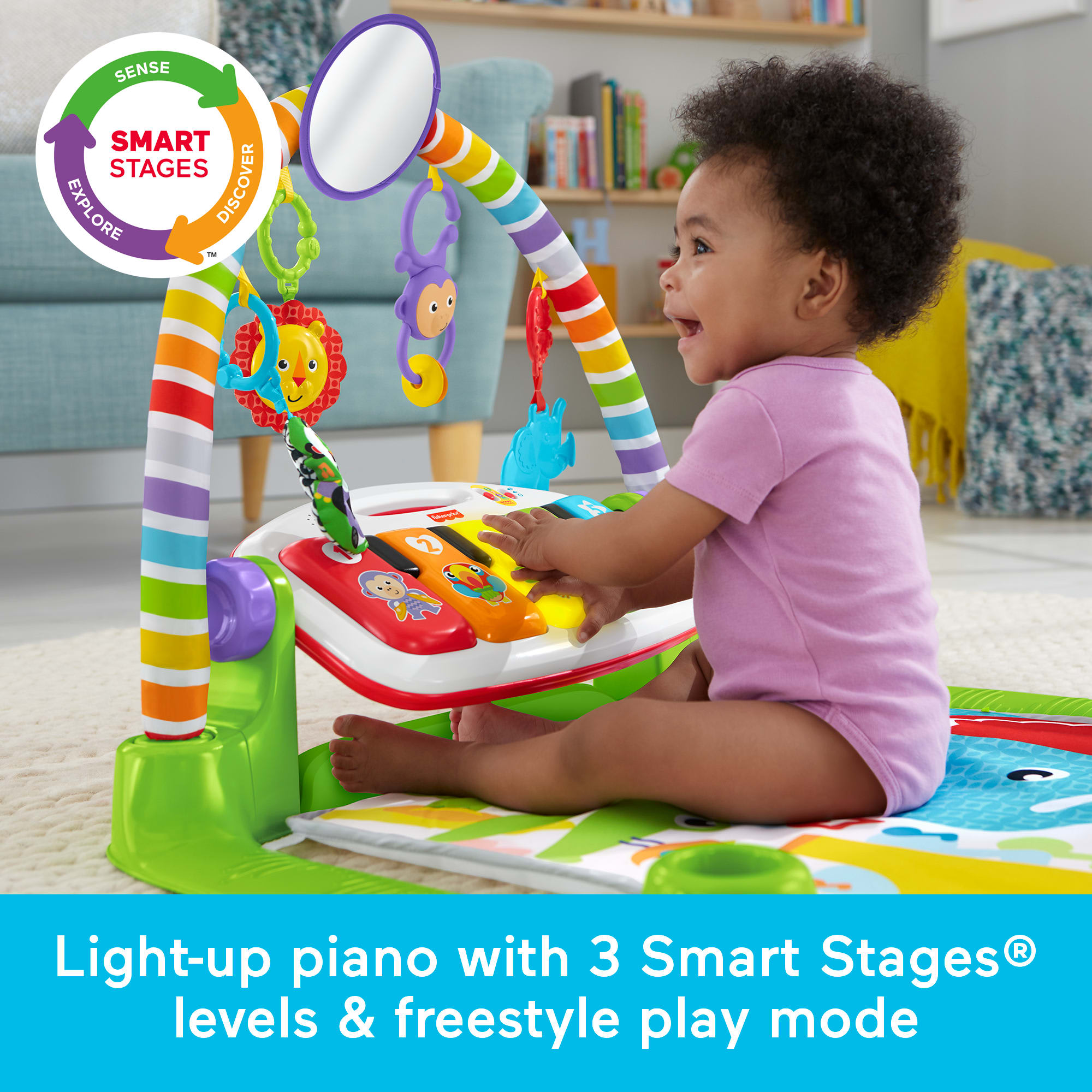 Fisher-Price Deluxe Kick & Play Piano Baby Gym Learning Toy & Newborn Rattle Maracas - Image 4